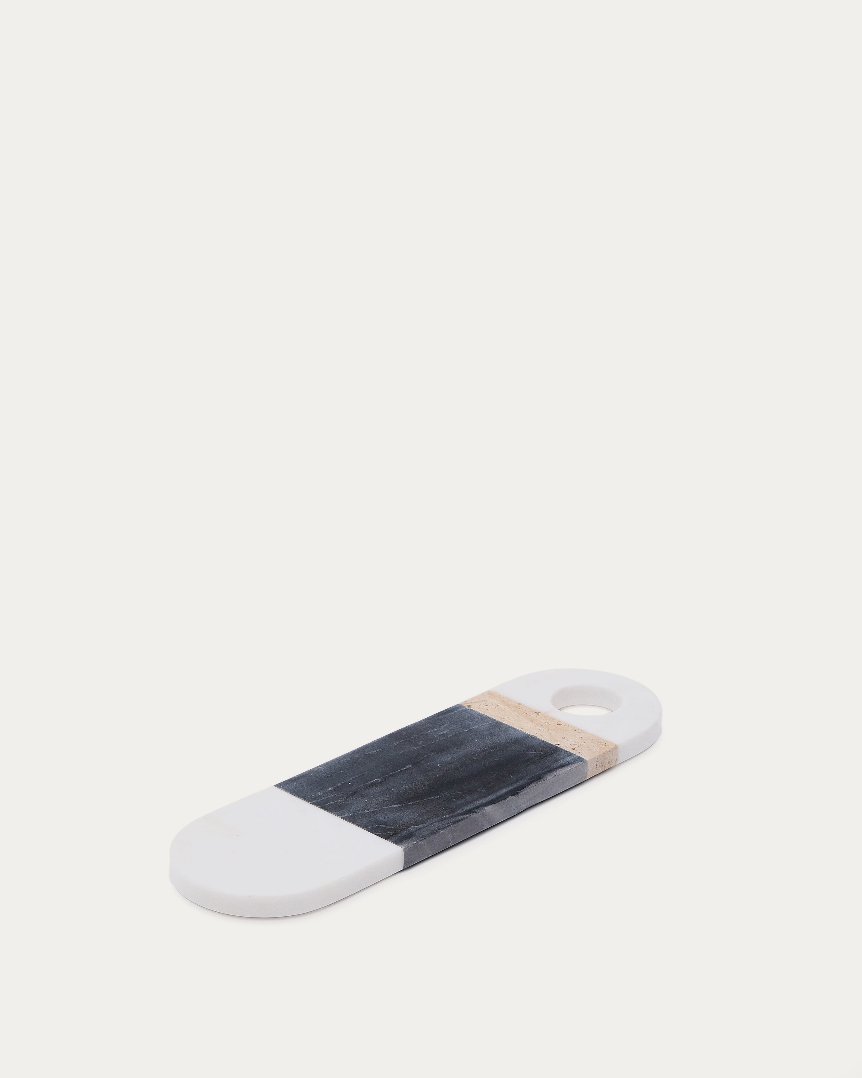 Nivol small serving board in black and white marble and travertine - Product View