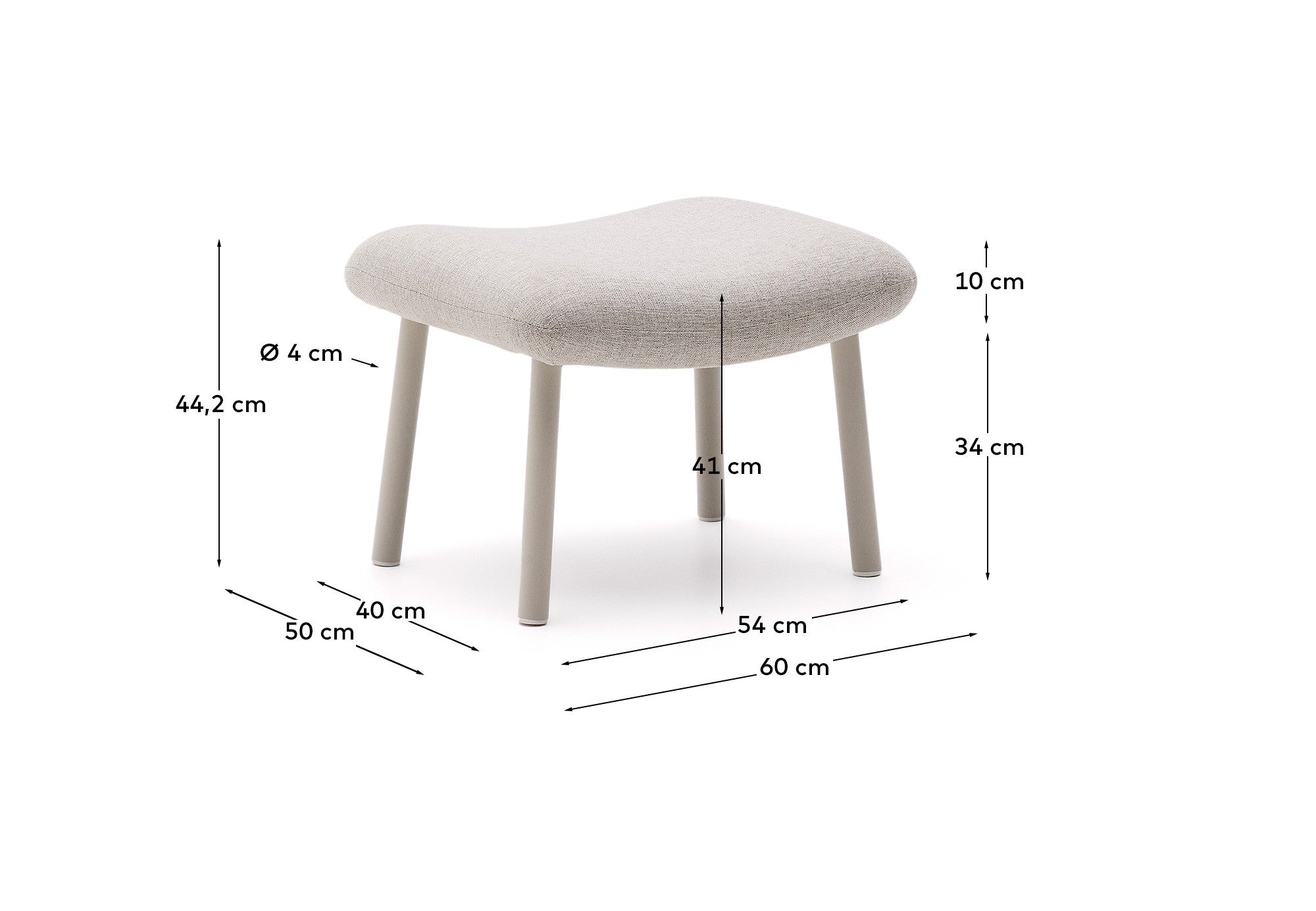 Inari footrest in beige and steel with beige painted finish 60 x 50cm FSC Mix Credit - Measurements