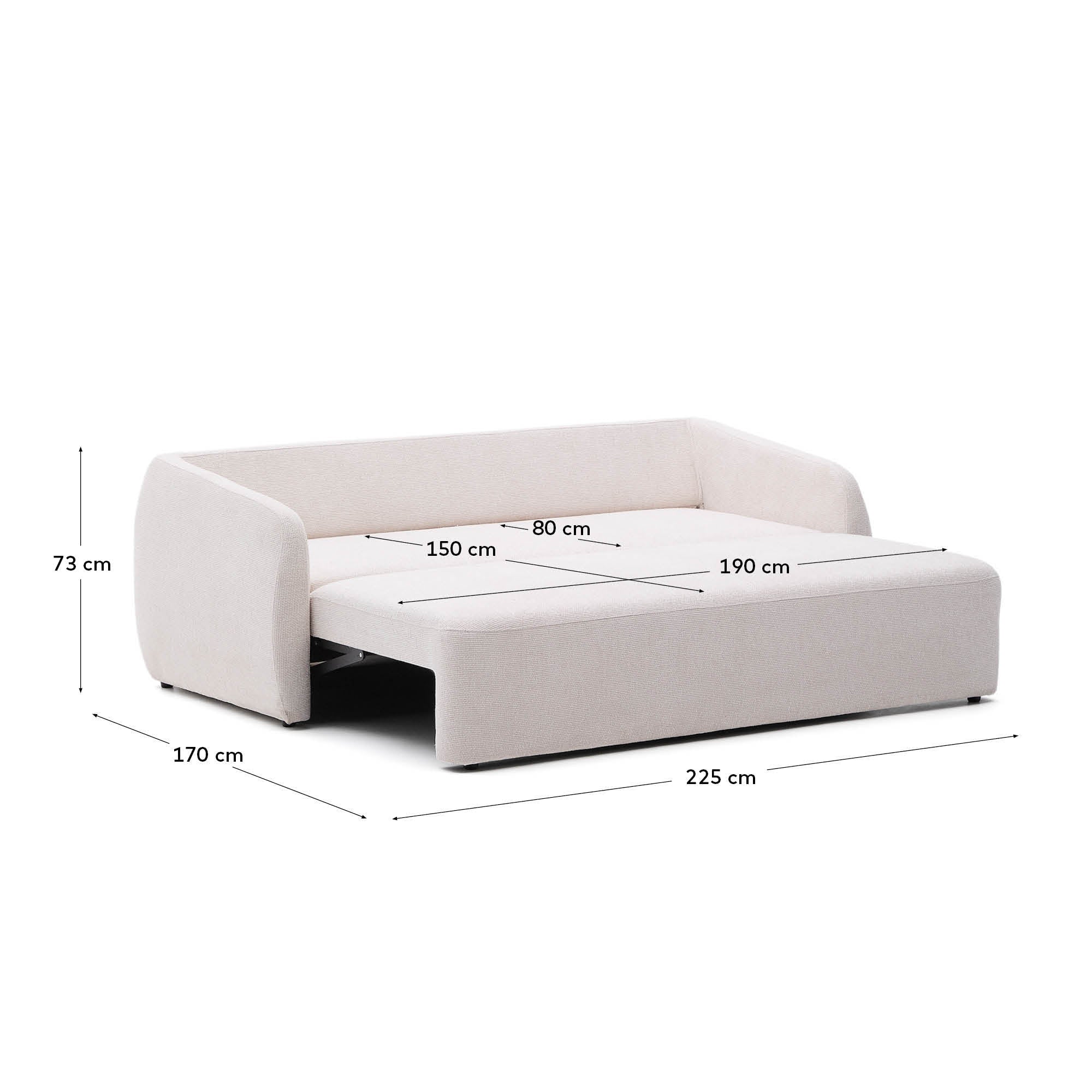 Laira 3-seater sofa bed in ecru chenille 218cm FSC Mix Credit - Measurements
