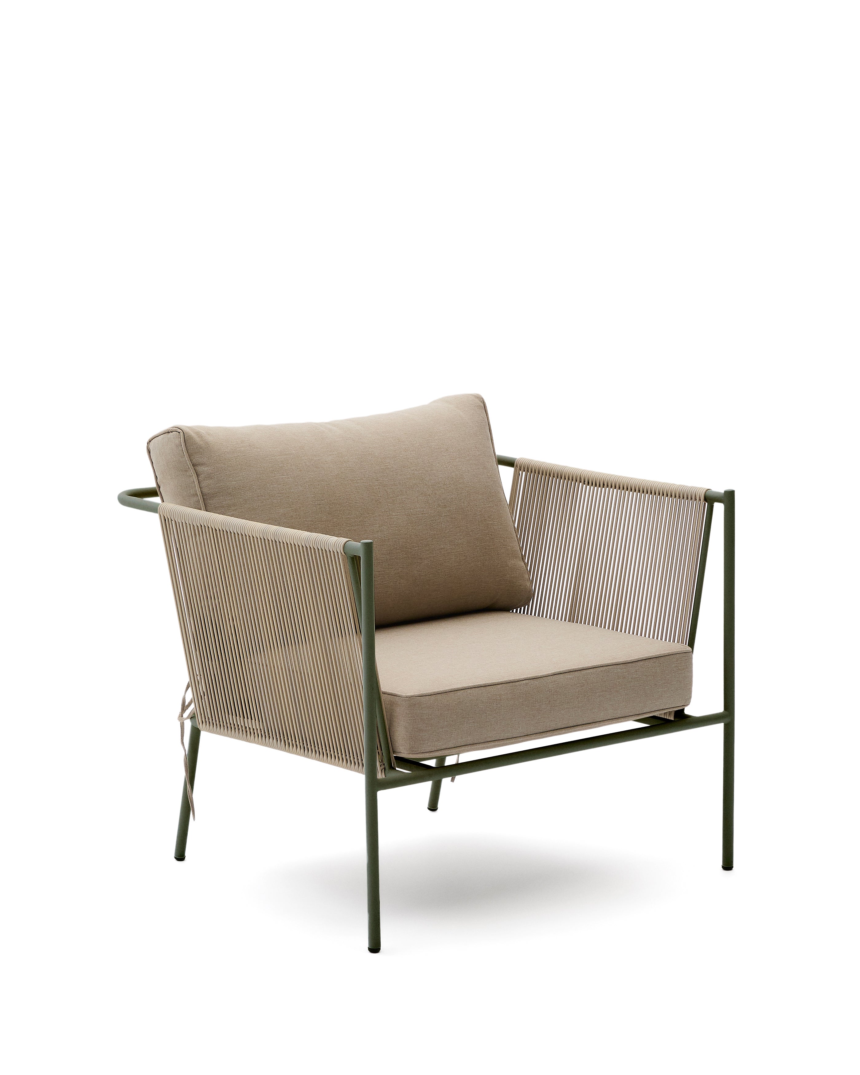 Zivia outdoor armchair in ecru rope cord and green galvanised steel - Product Image