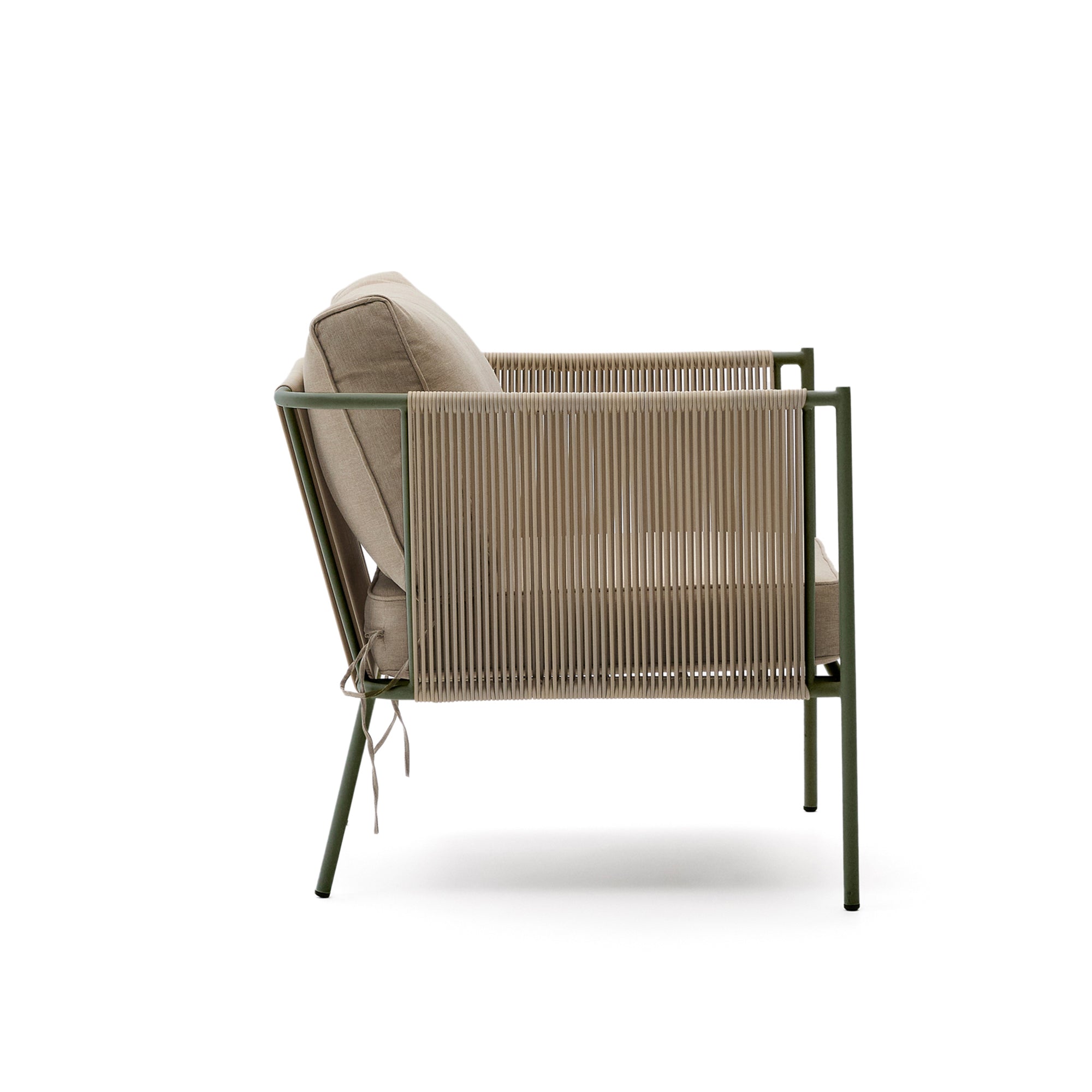 Zivia outdoor armchair in ecru rope cord and green galvanised steel - Product Image