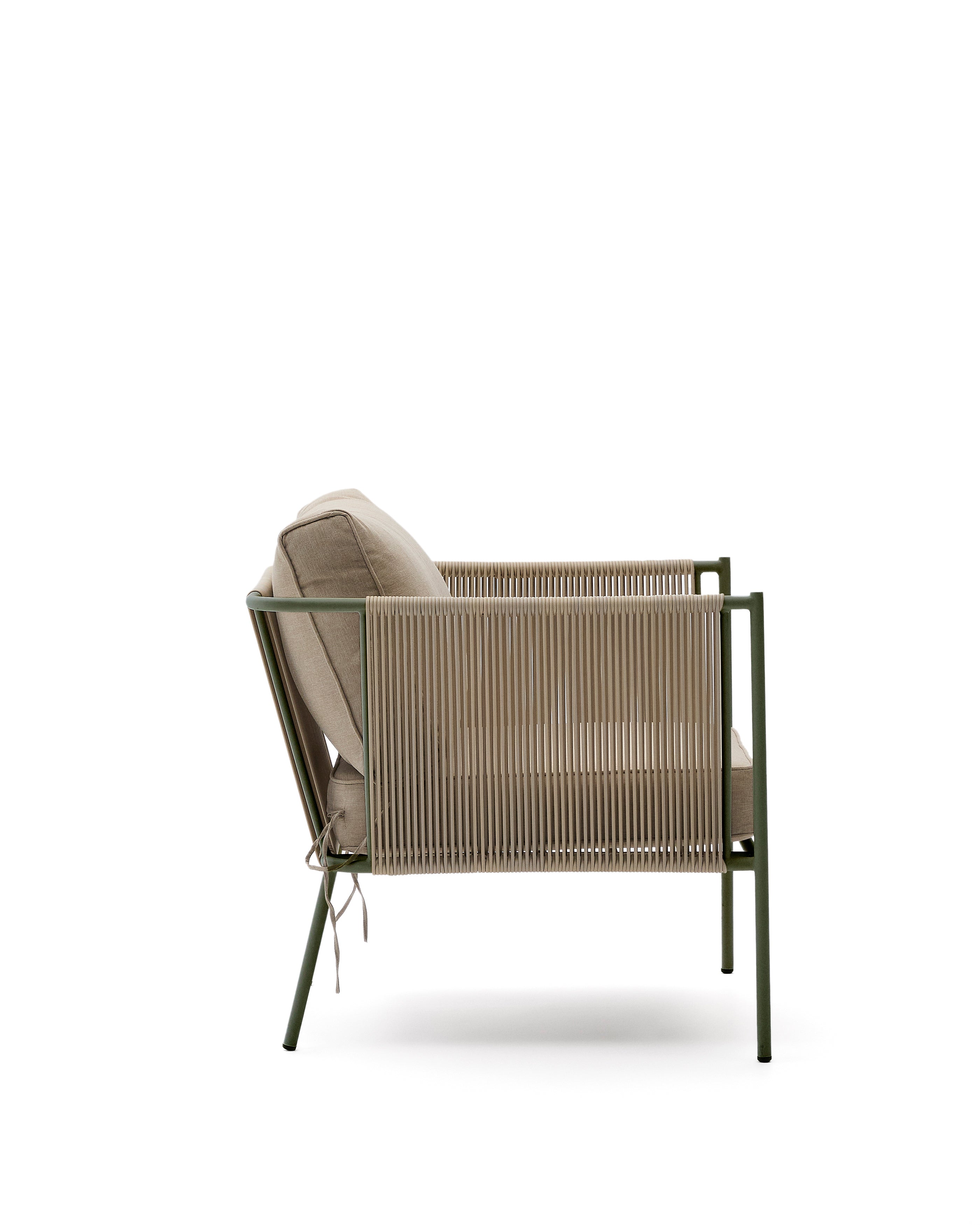 Zivia outdoor armchair in ecru rope cord and green galvanised steel - Product Image