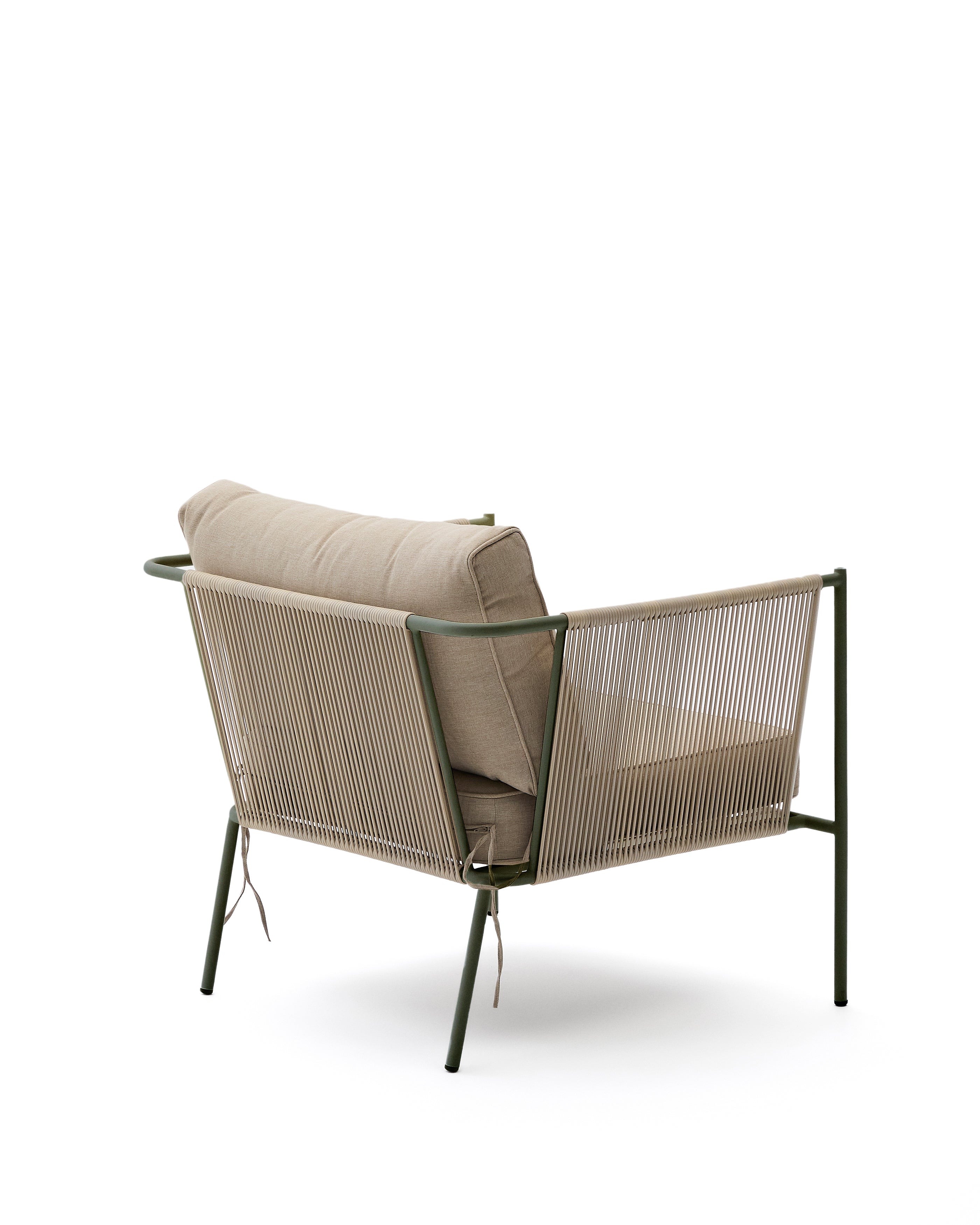 Zivia outdoor armchair in ecru rope cord and green galvanised steel - Product Image