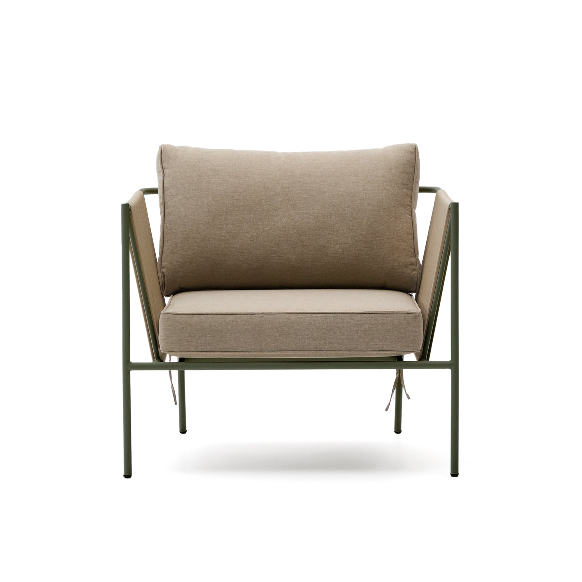 Zivia outdoor armchair in ecru rope cord and green galvanised steel - Product Image