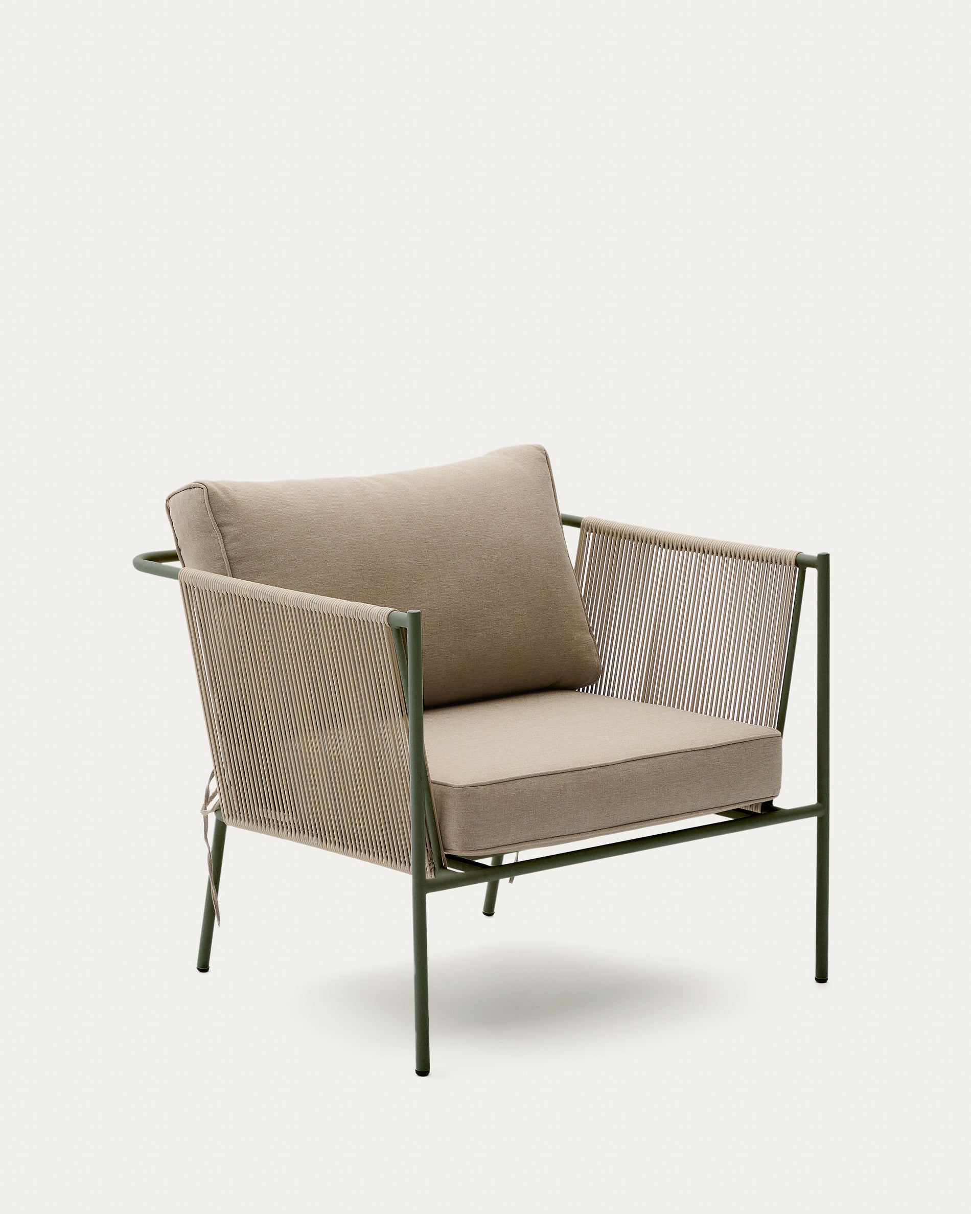Zivia outdoor armchair in ecru rope cord and green galvanised steel - Product View