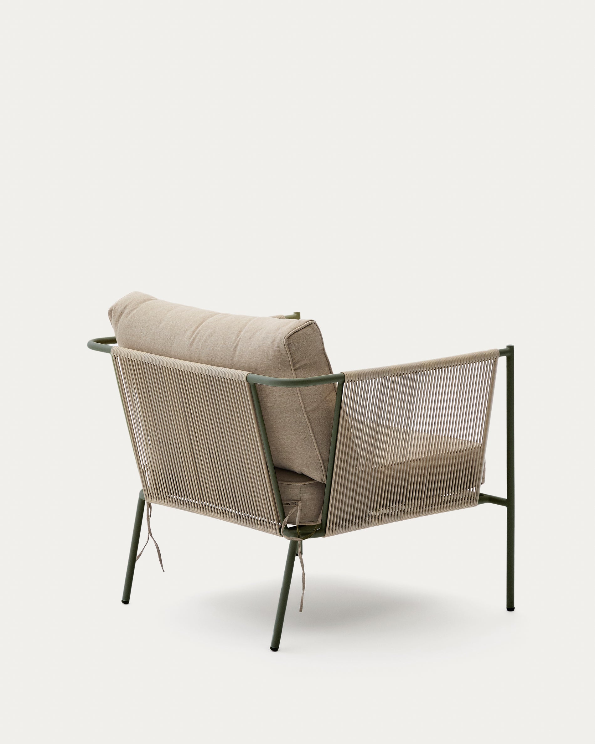 Zivia outdoor armchair in ecru rope cord and green galvanised steel - Product View