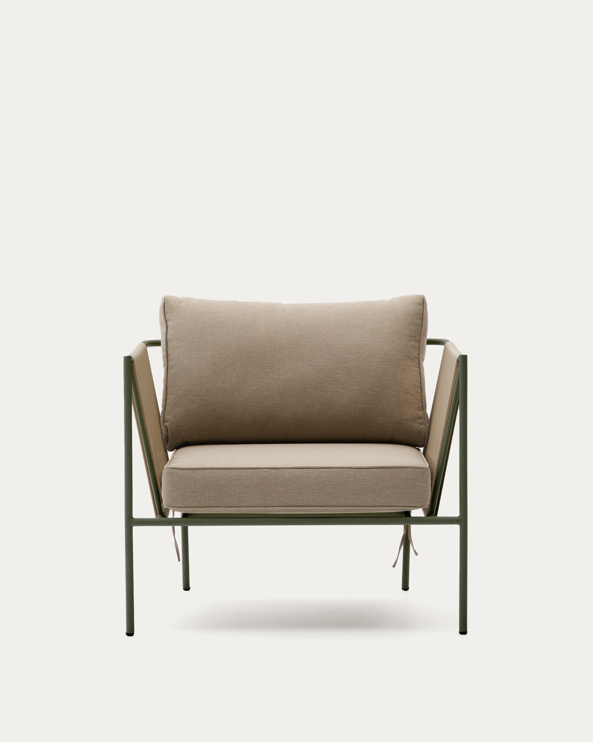 Zivia outdoor armchair in ecru rope cord and green galvanised steel - Product View