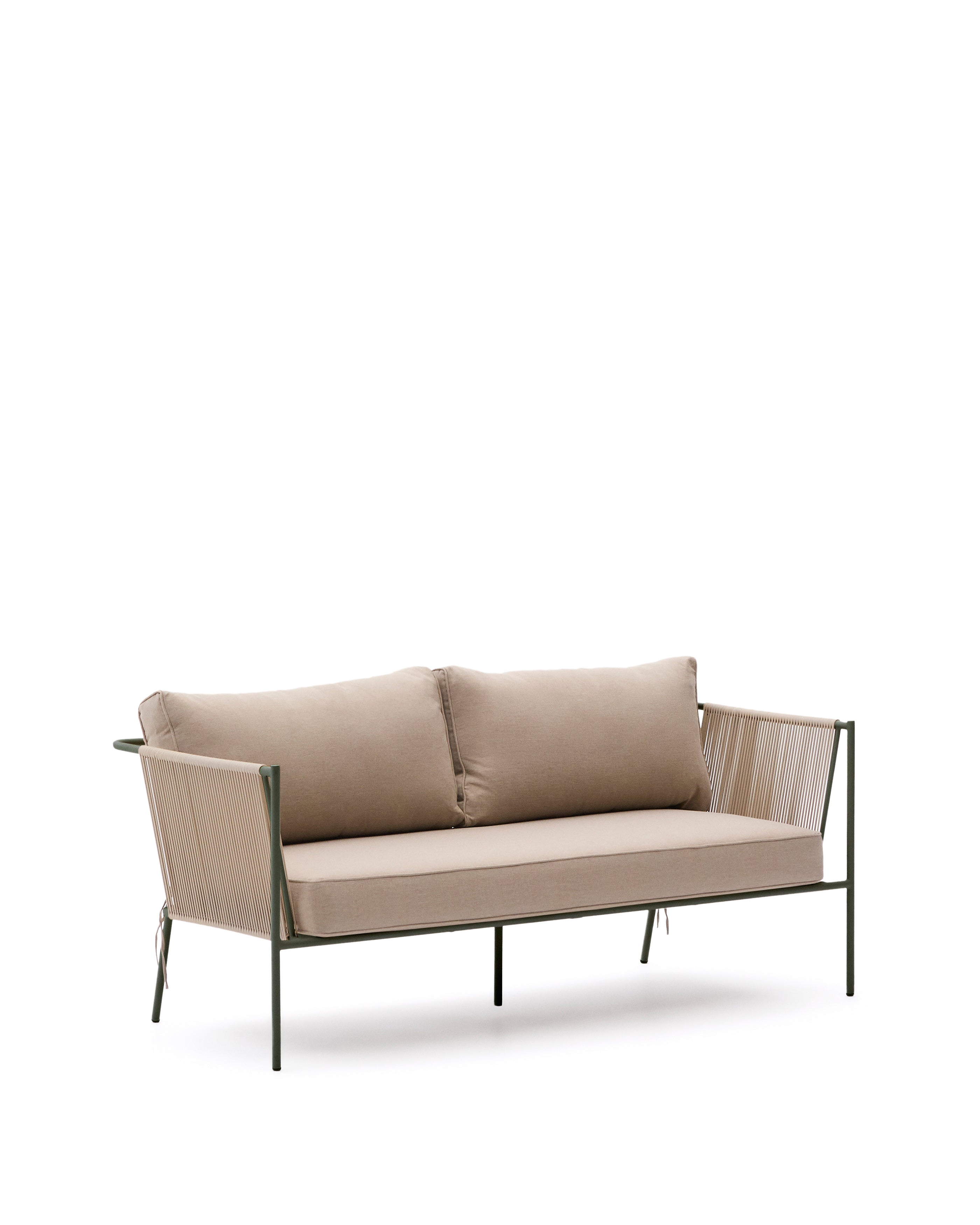 Zivia outdoor 2-seater sofa in ecru rope cord and green galvanised steel 178cm - Product Image