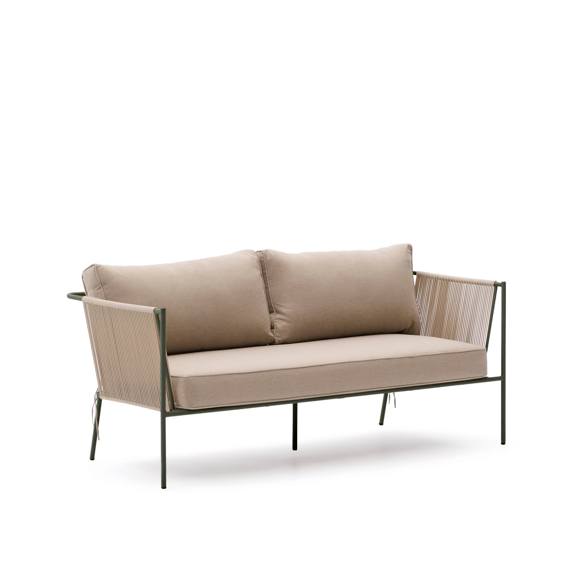 Zivia outdoor 2-seater sofa in ecru rope cord and green galvanised steel 178cm - Product Image