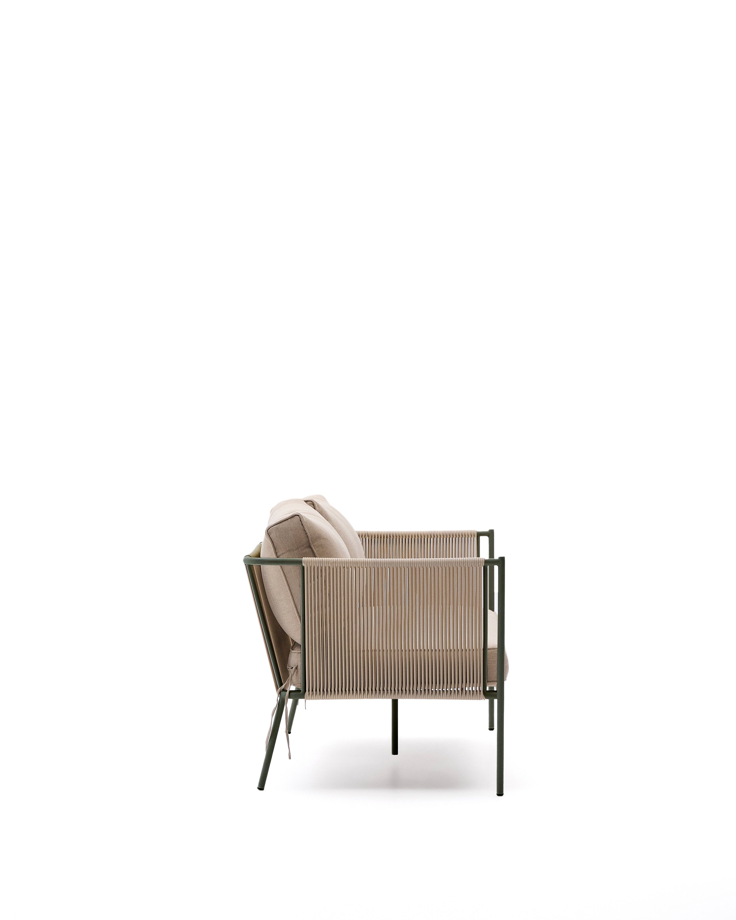 Zivia outdoor 2-seater sofa in ecru rope cord and green galvanised steel 178cm - Product Image