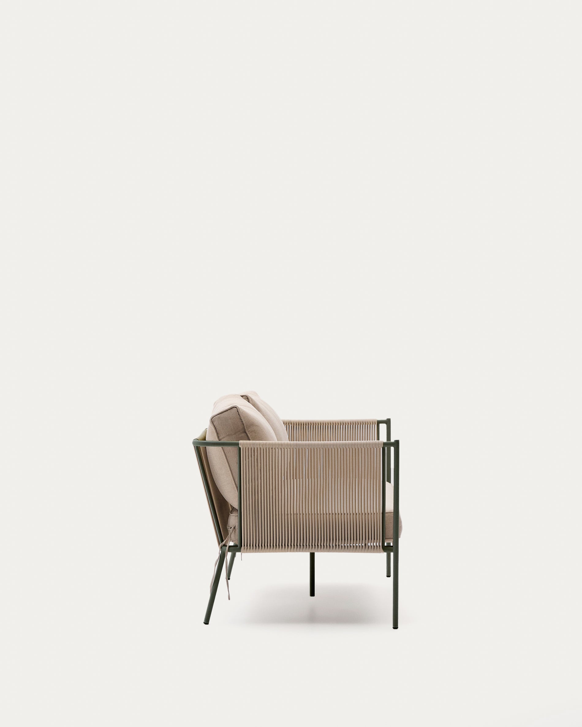 Zivia outdoor 2-seater sofa in ecru rope cord and green galvanised steel 178cm - Product View