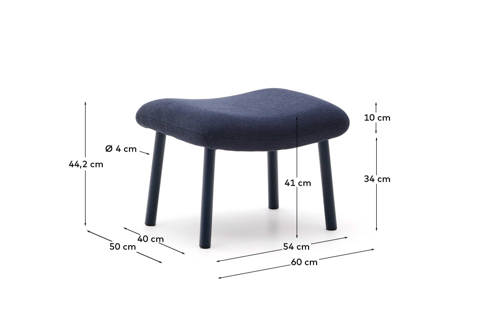 Inari footrest in blue and steel with a blue painted finish 60 x 50cm FSC Mix Credit - Measurements