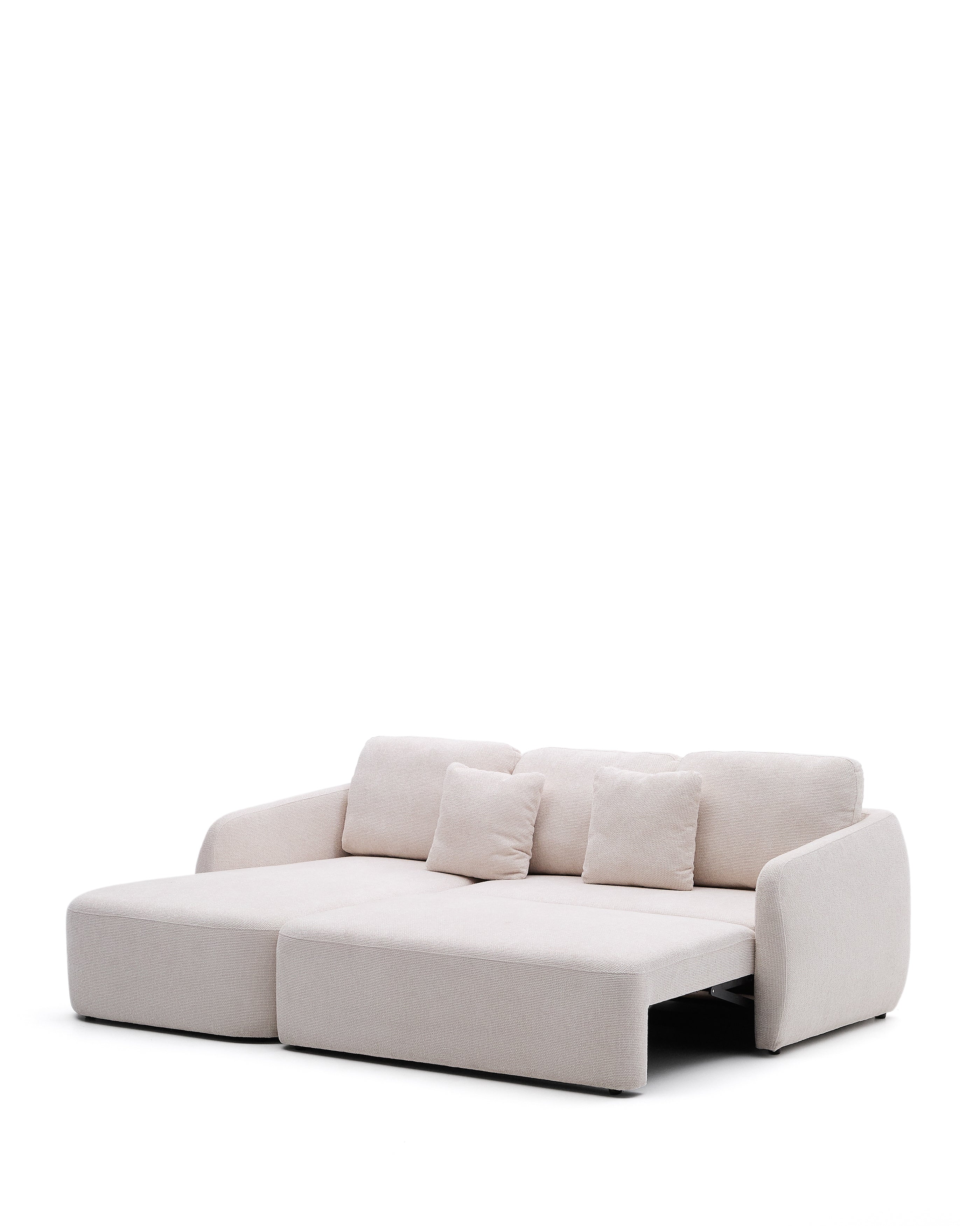 Laira háromszemélyes chenille kanapéágy bal oldali chaise longue-val, ecru, 246 cm, FSC Mix Credit