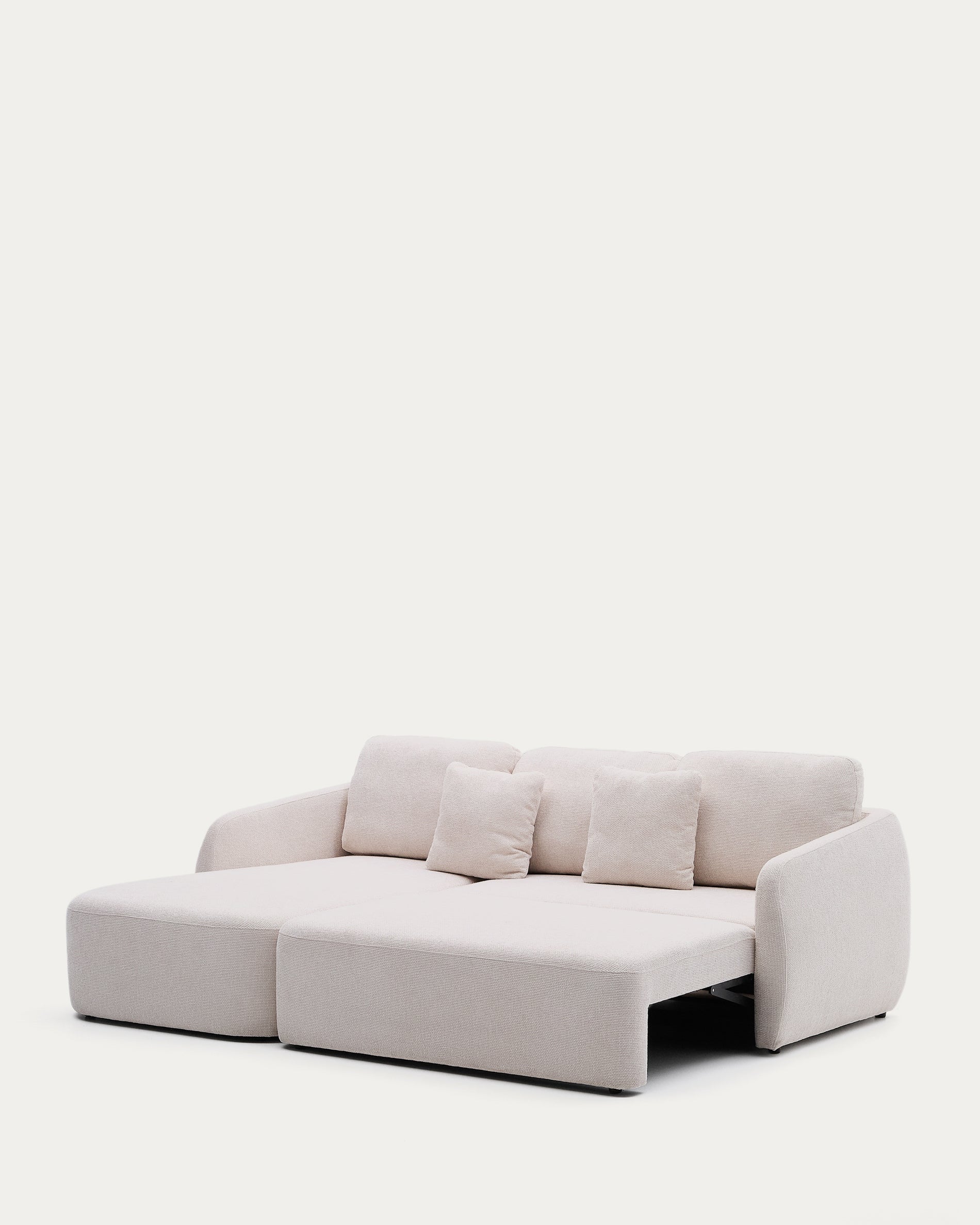 Laira háromszemélyes chenille kanapéágy bal oldali chaise longue-val, ecru, 246 cm, FSC Mix Credit