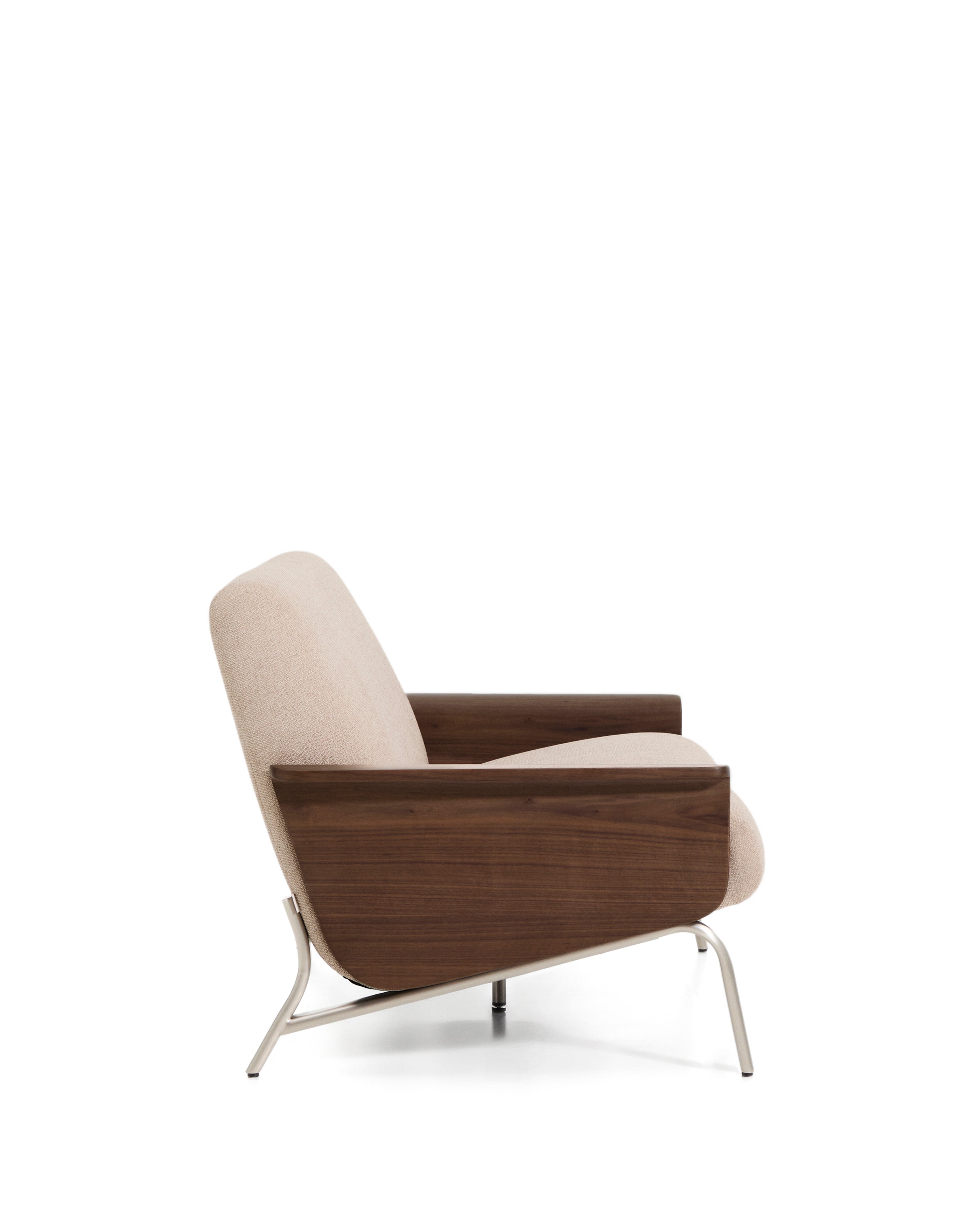 Amsen light brown 2-seater sofa in walnut plywood with brushed stainless steel legs 150cm - Product Image