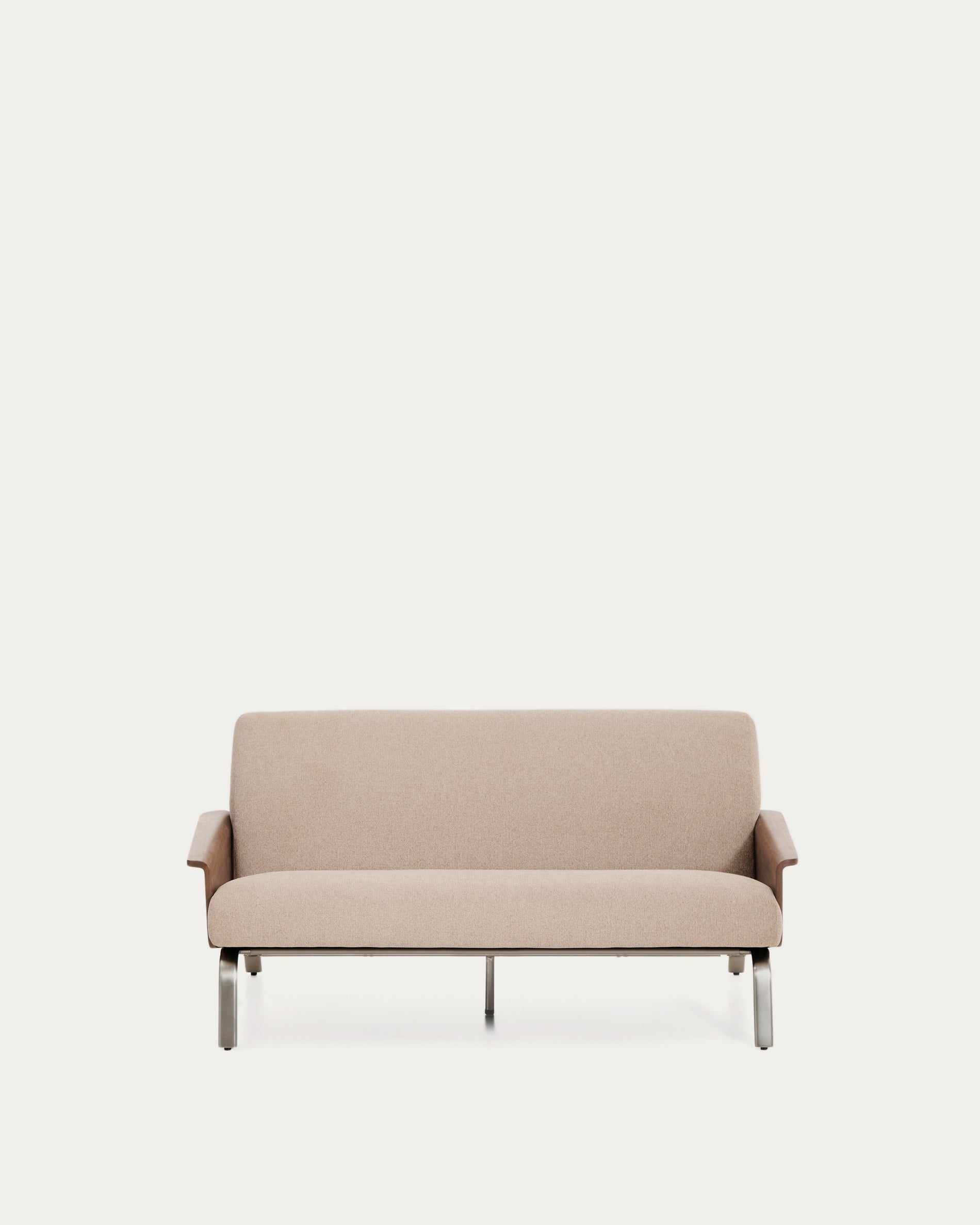 Amsen light brown 2-seater sofa in walnut plywood with brushed stainless steel legs 150cm - Product View