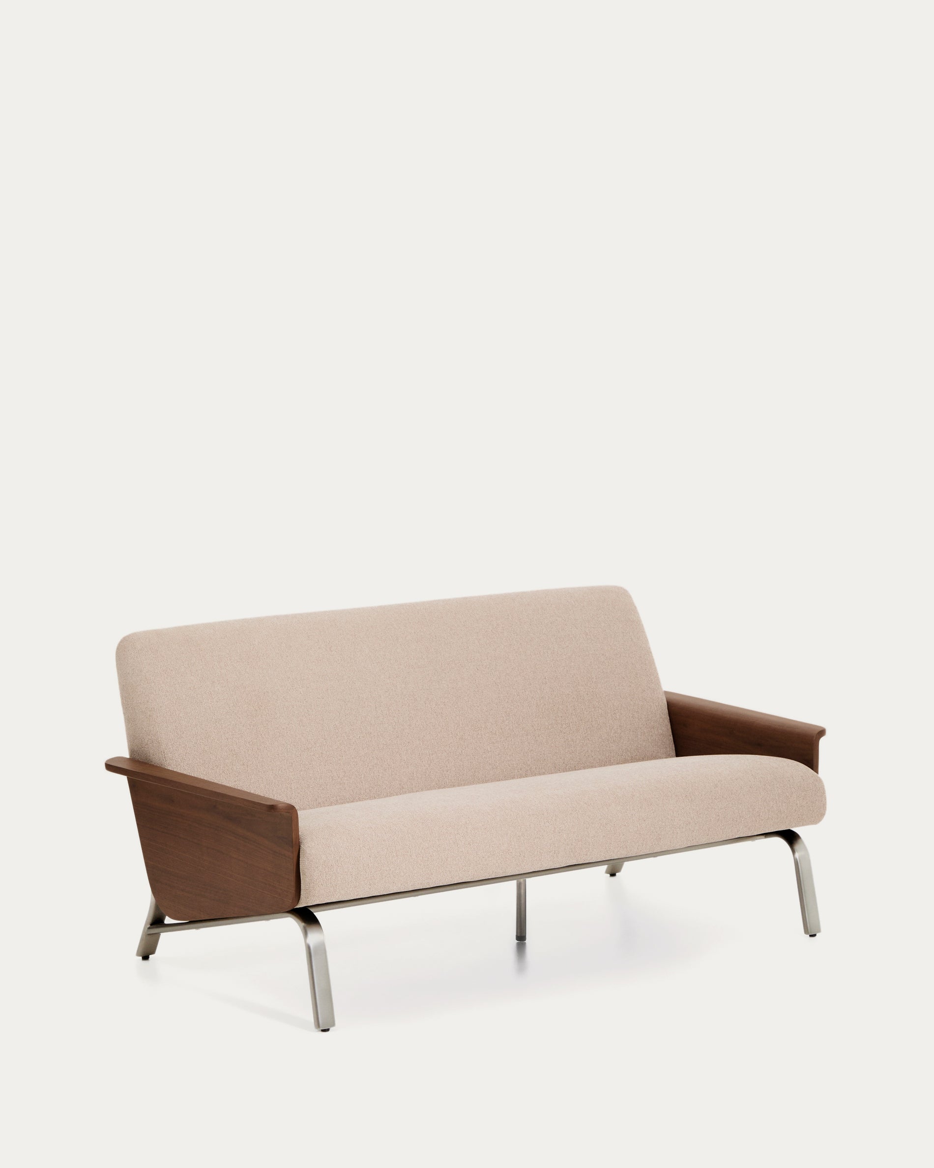 Amsen light brown 2-seater sofa in walnut plywood with brushed stainless steel legs 150cm - Product View