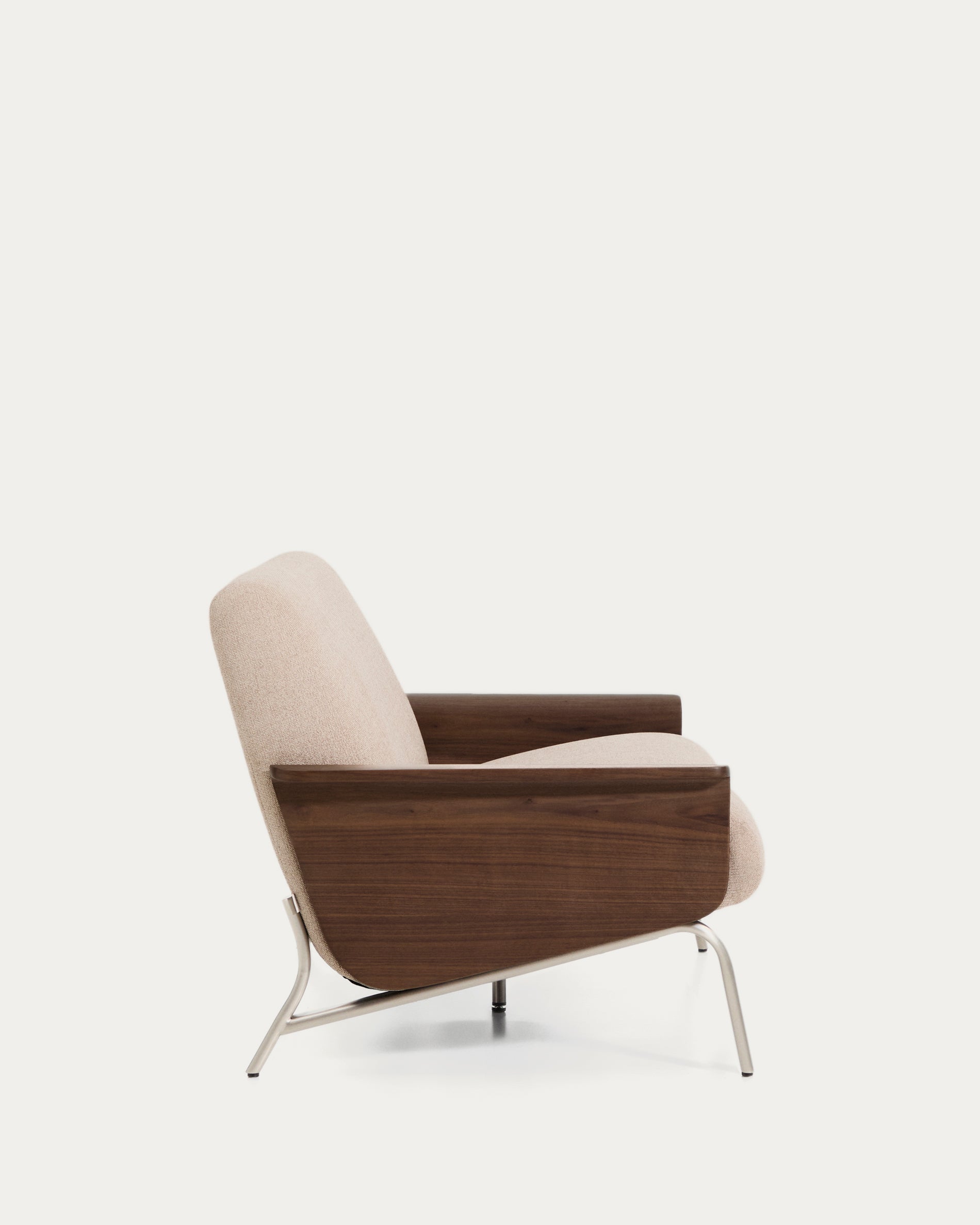 Amsen light brown 2-seater sofa in walnut plywood with brushed stainless steel legs 150cm - Product View