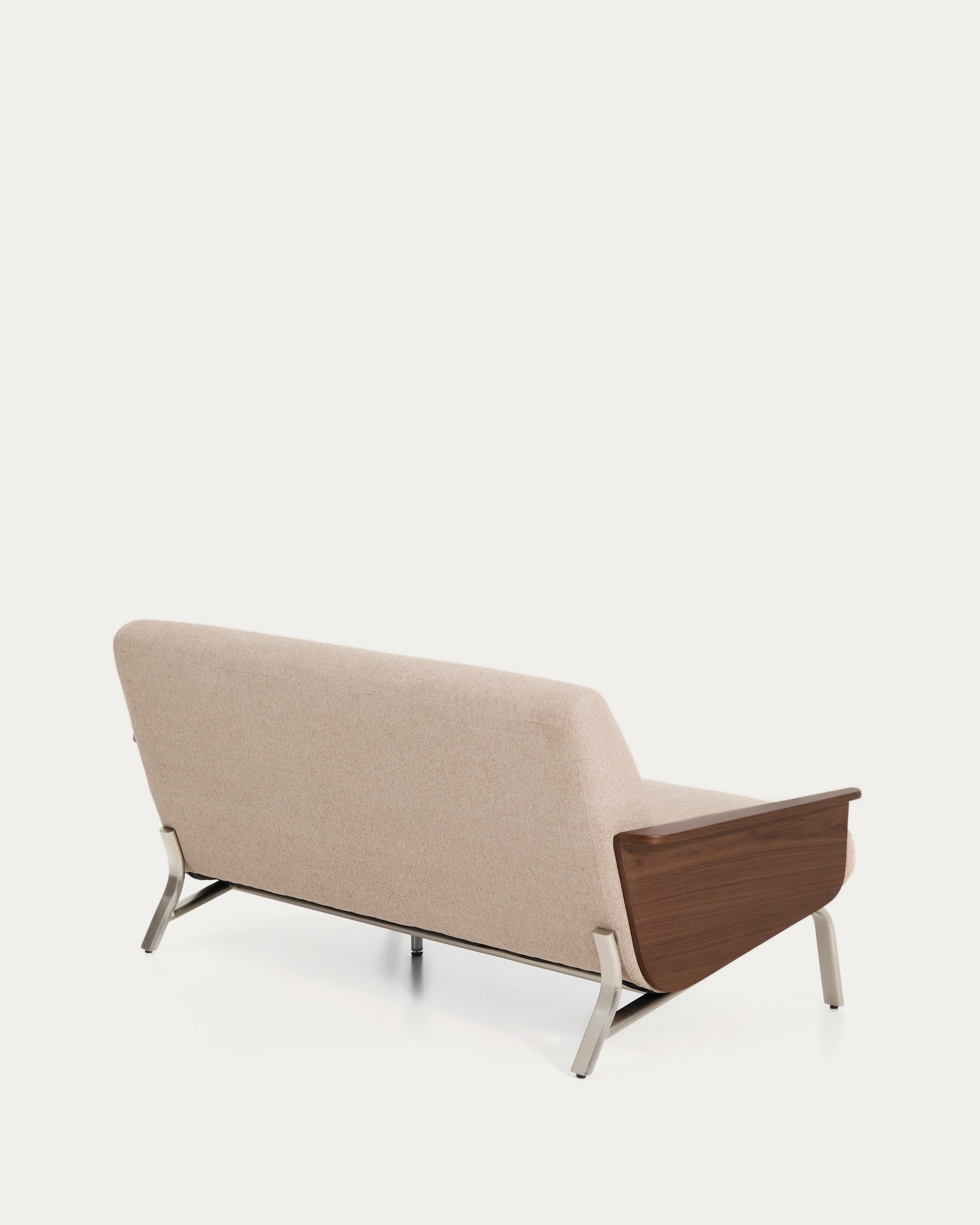 Amsen light brown 2-seater sofa in walnut plywood with brushed stainless steel legs 150cm - Product View