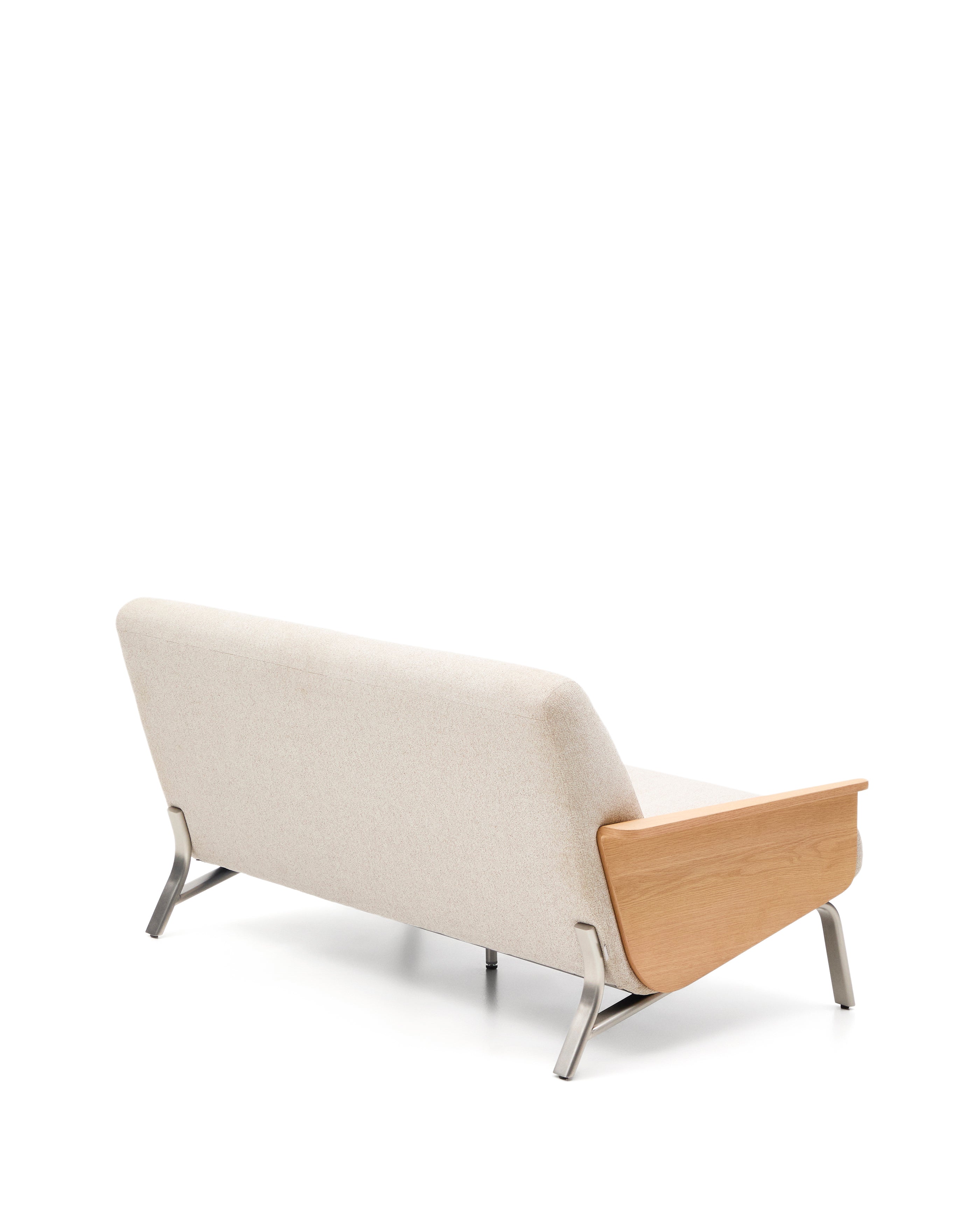 Amsen beige 2-seater sofa in oak plywood with brushed stainless steel legs 150cm - Product Image