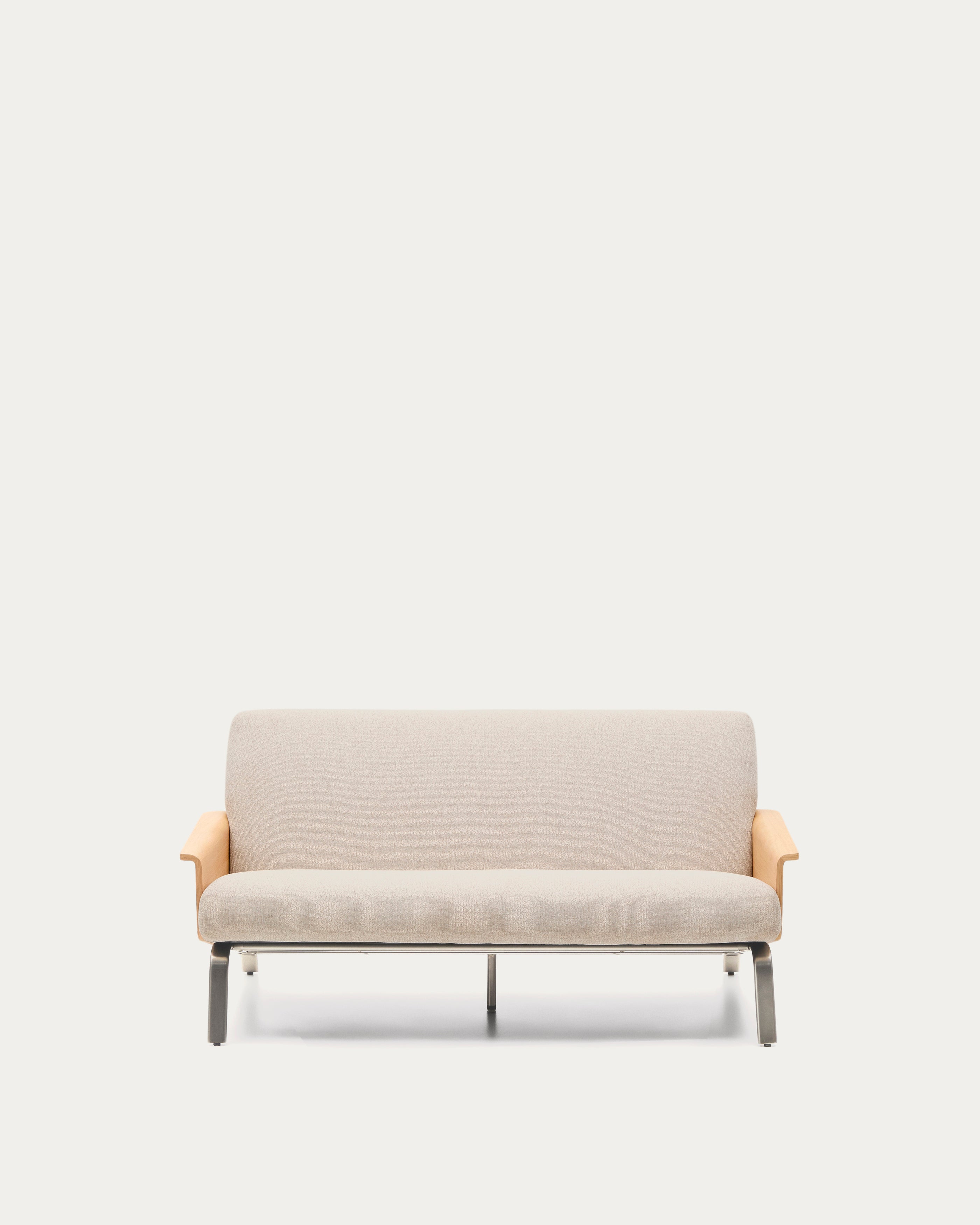 Amsen beige 2-seater sofa in oak plywood with brushed stainless steel legs 150cm - Product View