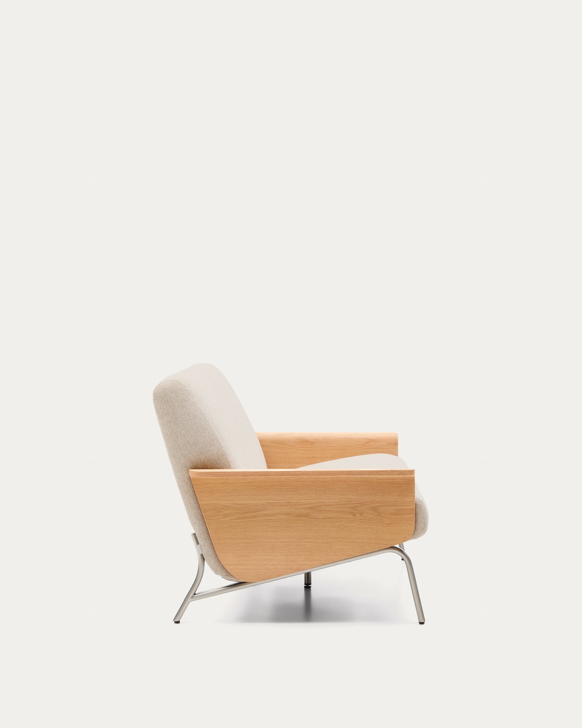Amsen beige 2-seater sofa in oak plywood with brushed stainless steel legs 150cm - Product View