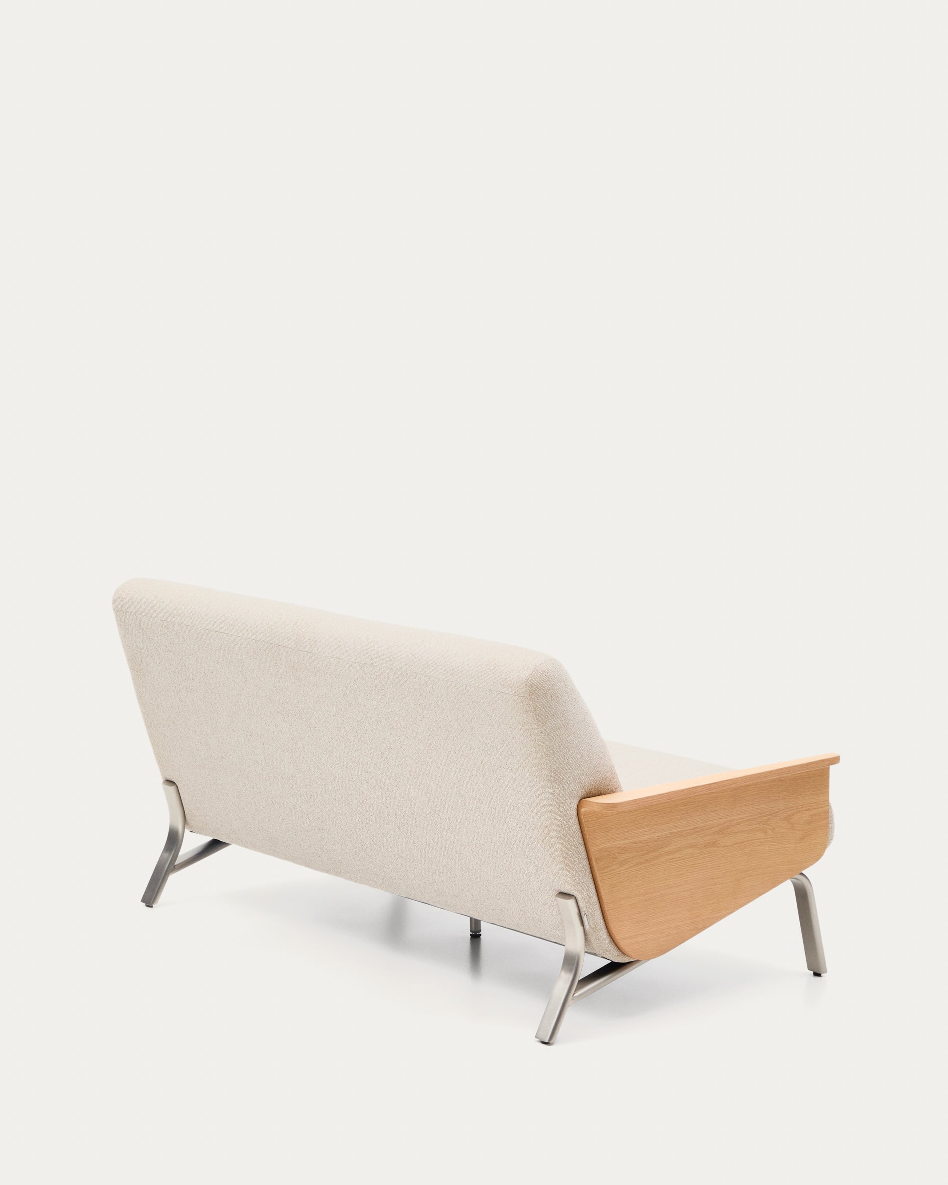 Amsen beige 2-seater sofa in oak plywood with brushed stainless steel legs 150cm - Product View