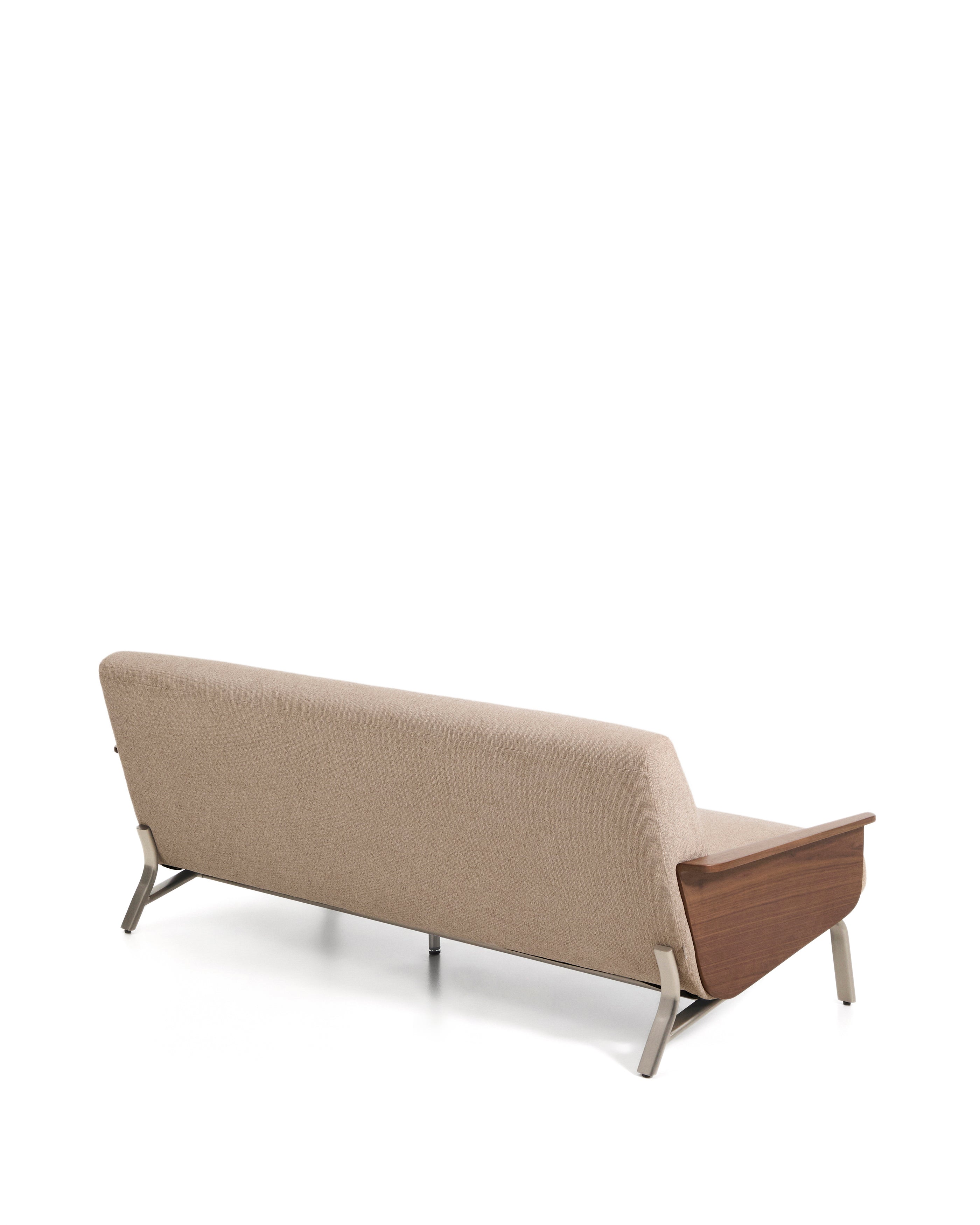 Amsen light brown 3-seater sofa in walnut plywood with brushed stainless steel legs 190cm - Product Image
