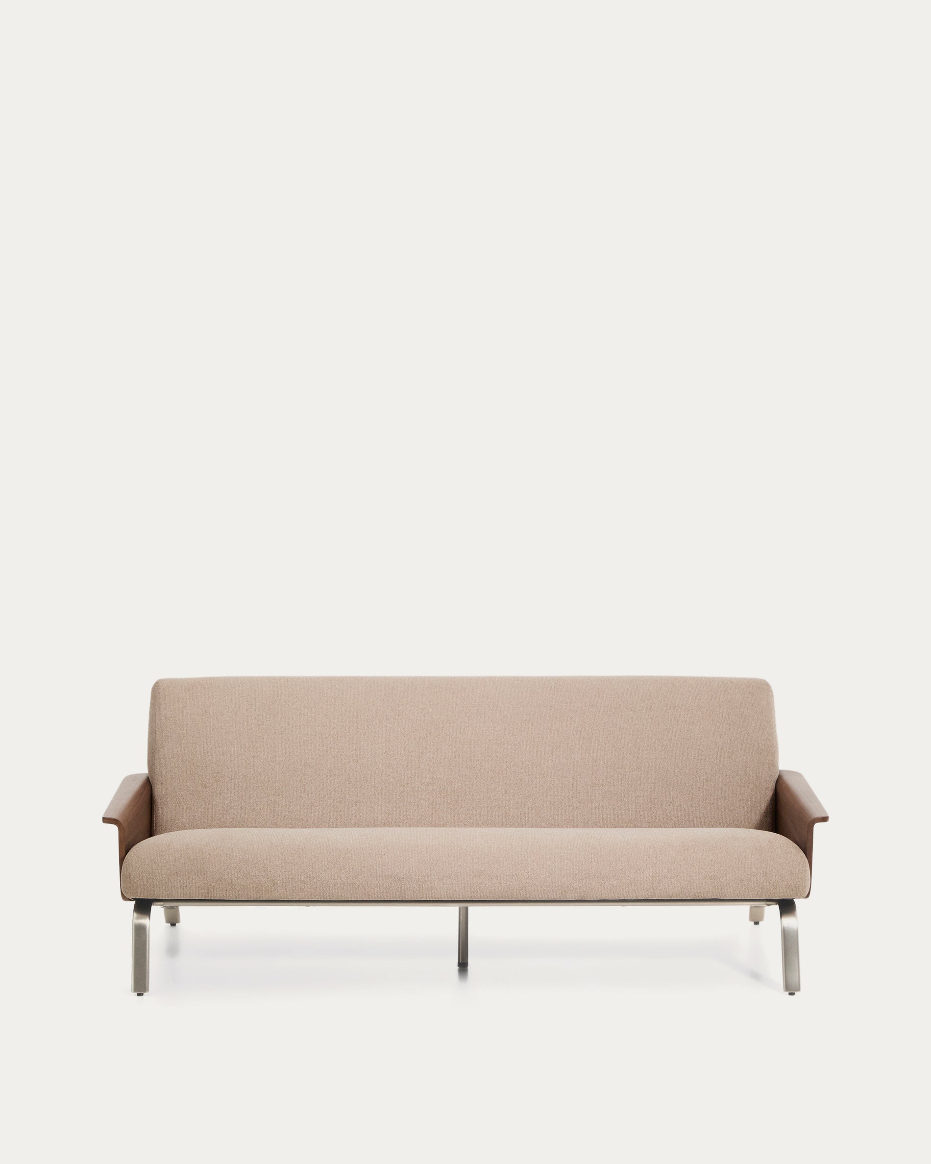 Amsen light brown 3-seater sofa in walnut plywood with brushed stainless steel legs 190cm - Product View
