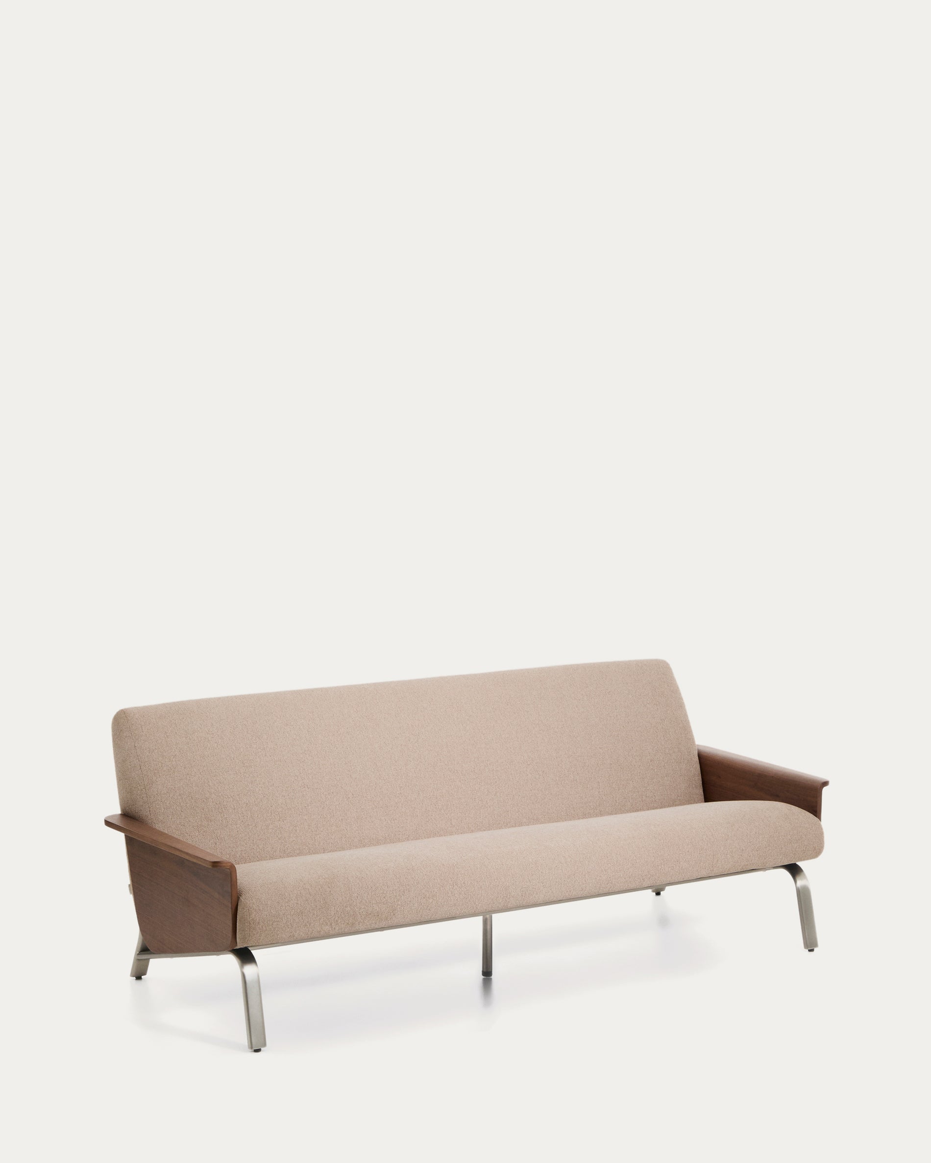 Amsen light brown 3-seater sofa in walnut plywood with brushed stainless steel legs 190cm - Product View