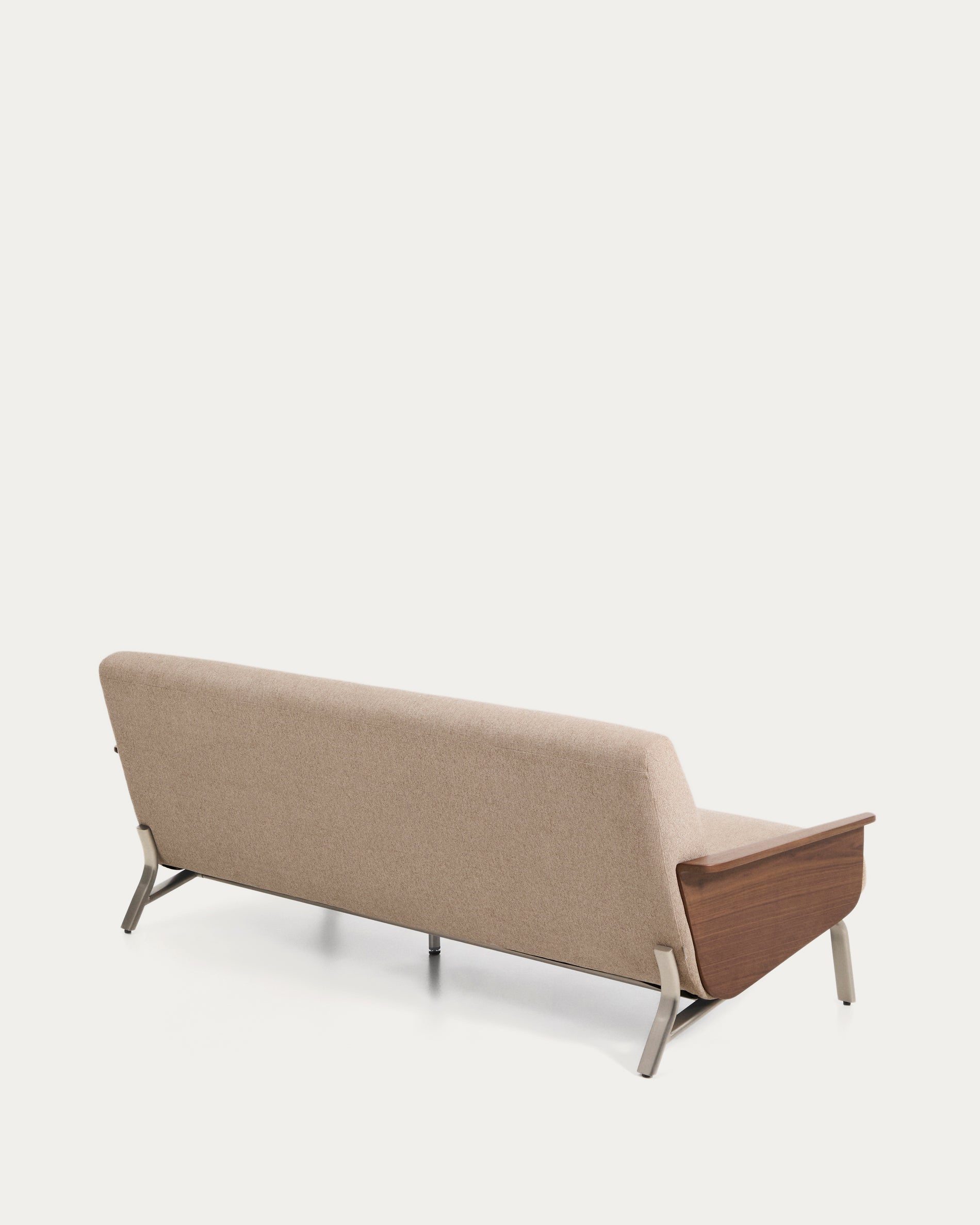 Amsen light brown 3-seater sofa in walnut plywood with brushed stainless steel legs 190cm - Product View