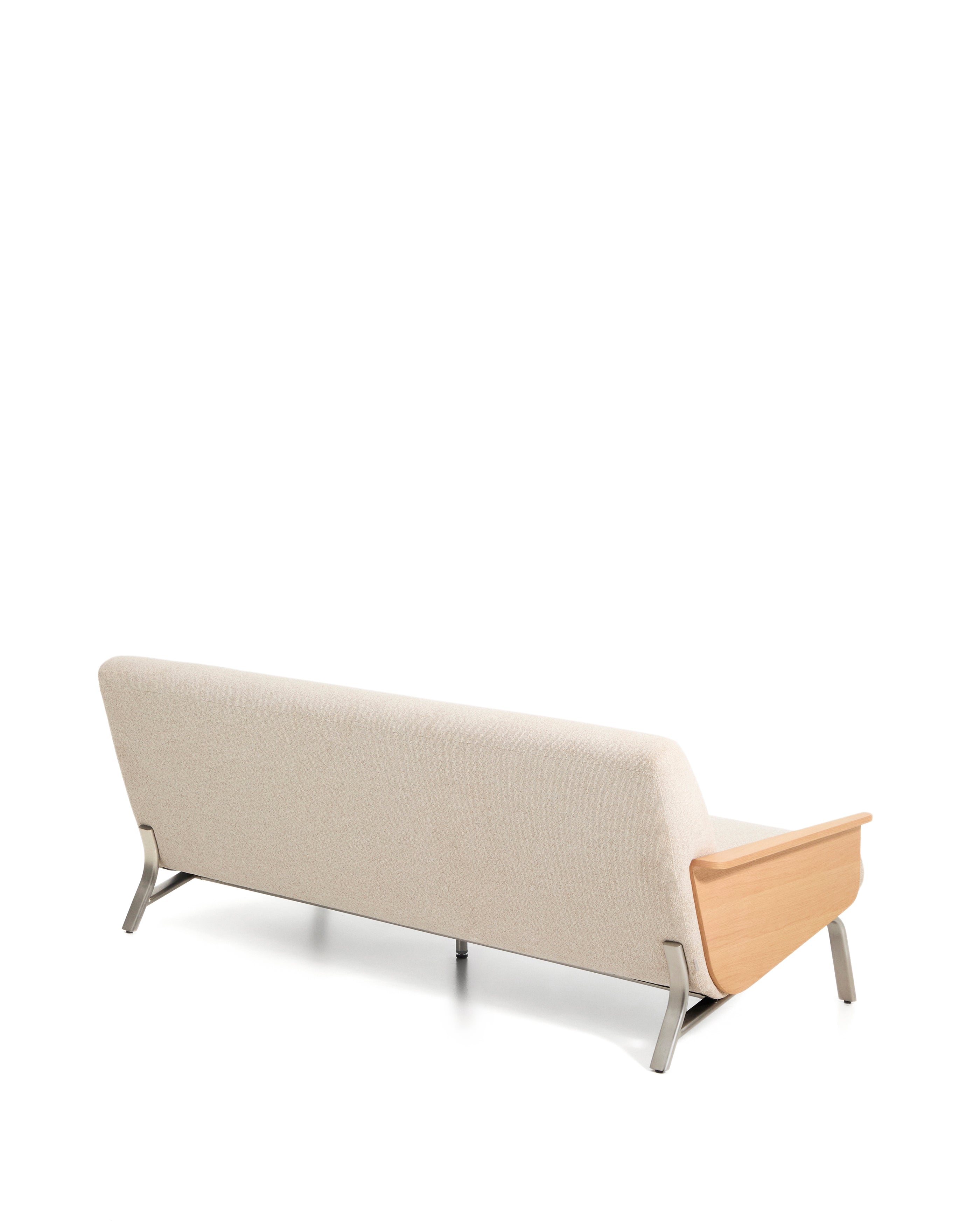 Amsen beige chenille 3-seater sofa in oak plywood with brushed stainless steel legs 190cm - Product Image