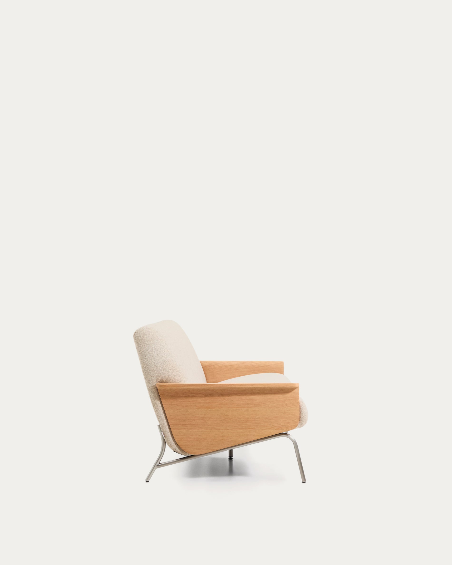 Amsen beige chenille 3-seater sofa in oak plywood with brushed stainless steel legs 190cm - Product View