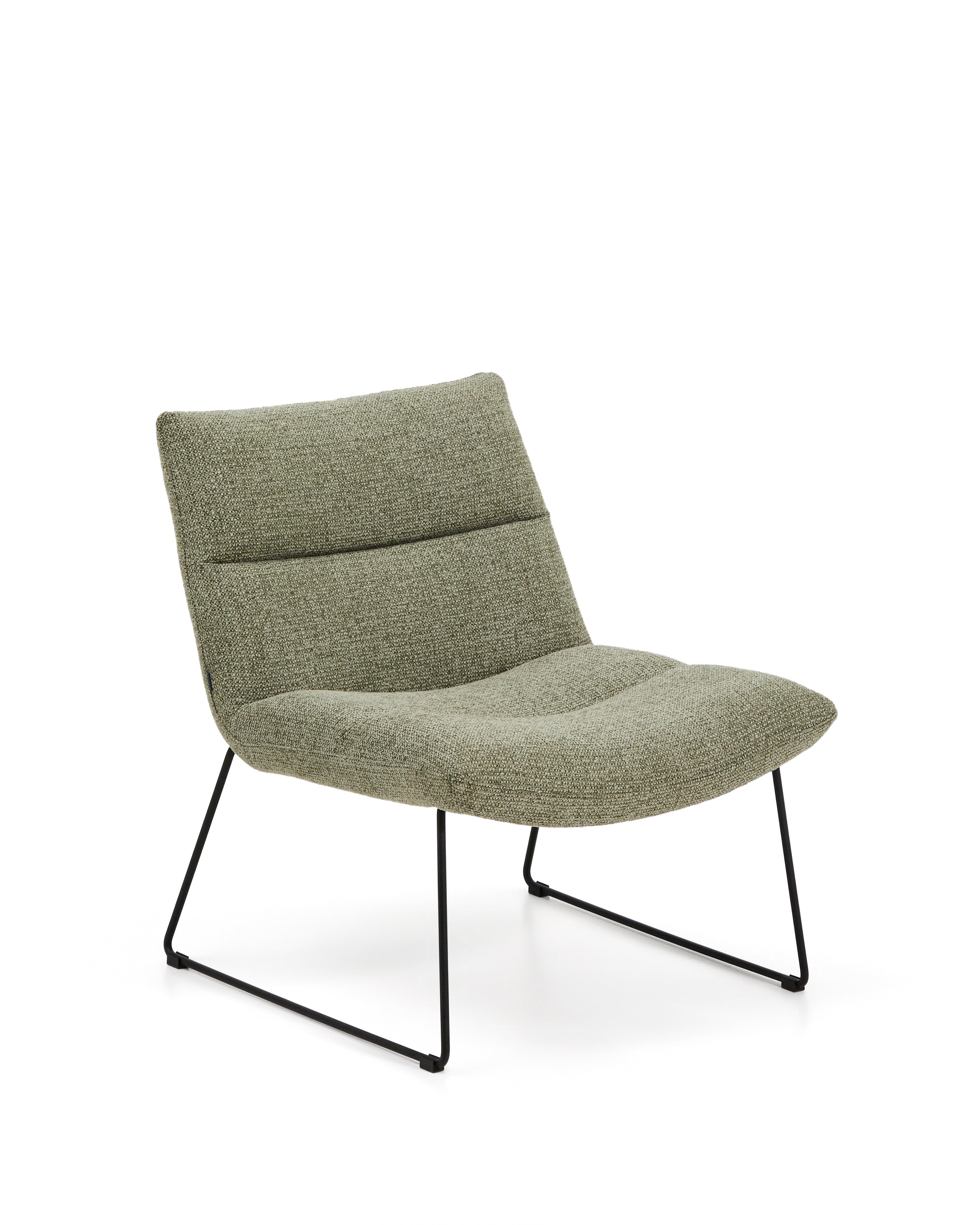 Asen green chenille armchair with black steel legs FSC 100% - Product Image