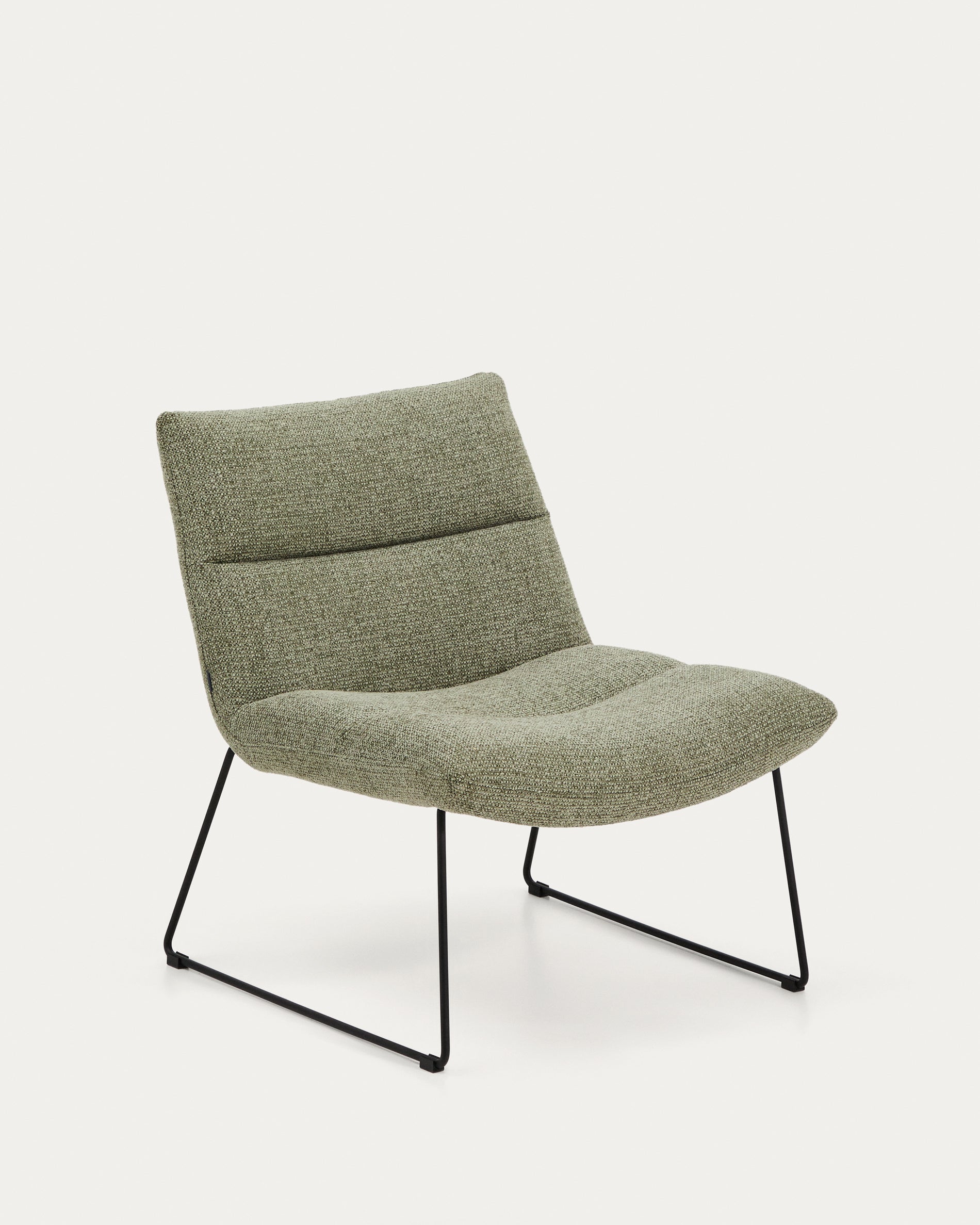 Asen green chenille armchair with black steel legs FSC 100% - Product View