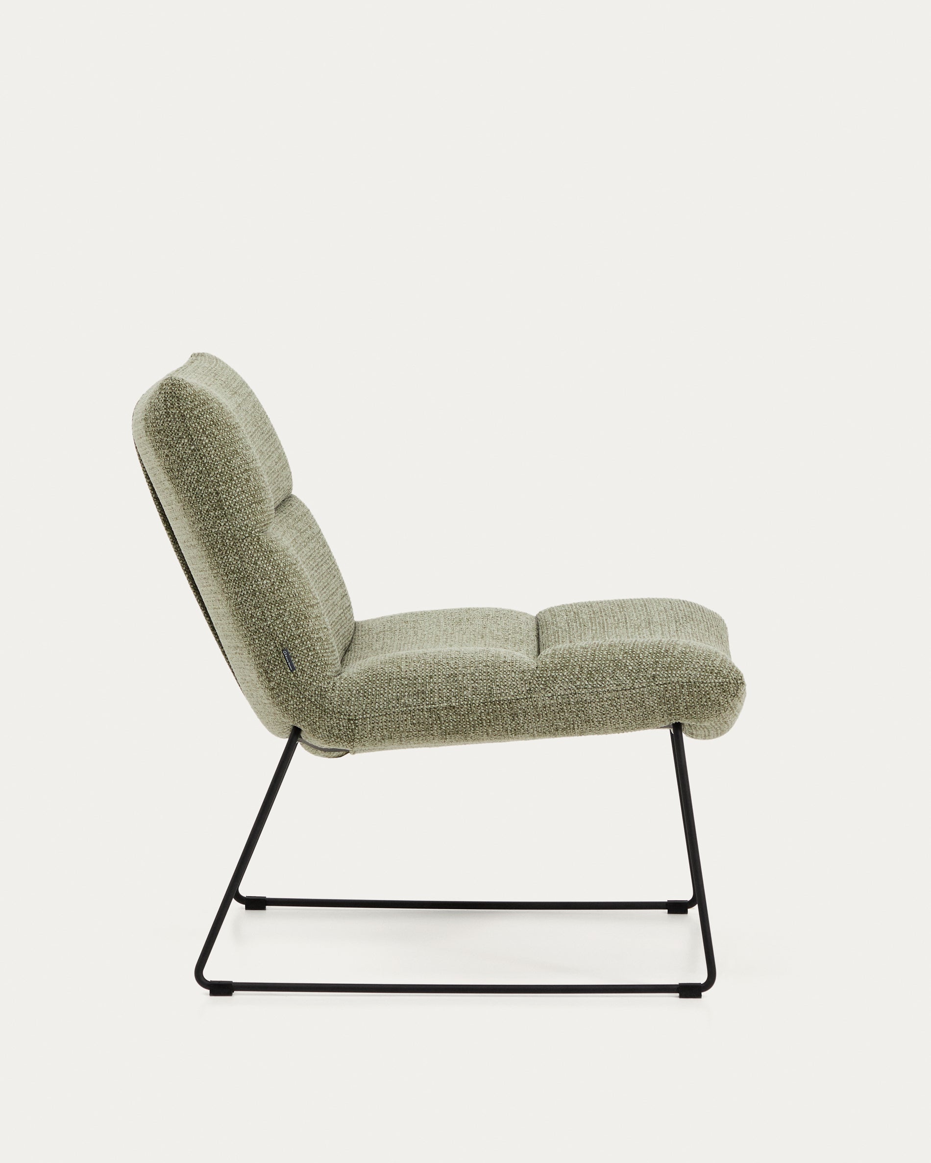 Asen green chenille armchair with black steel legs FSC 100% - Product View