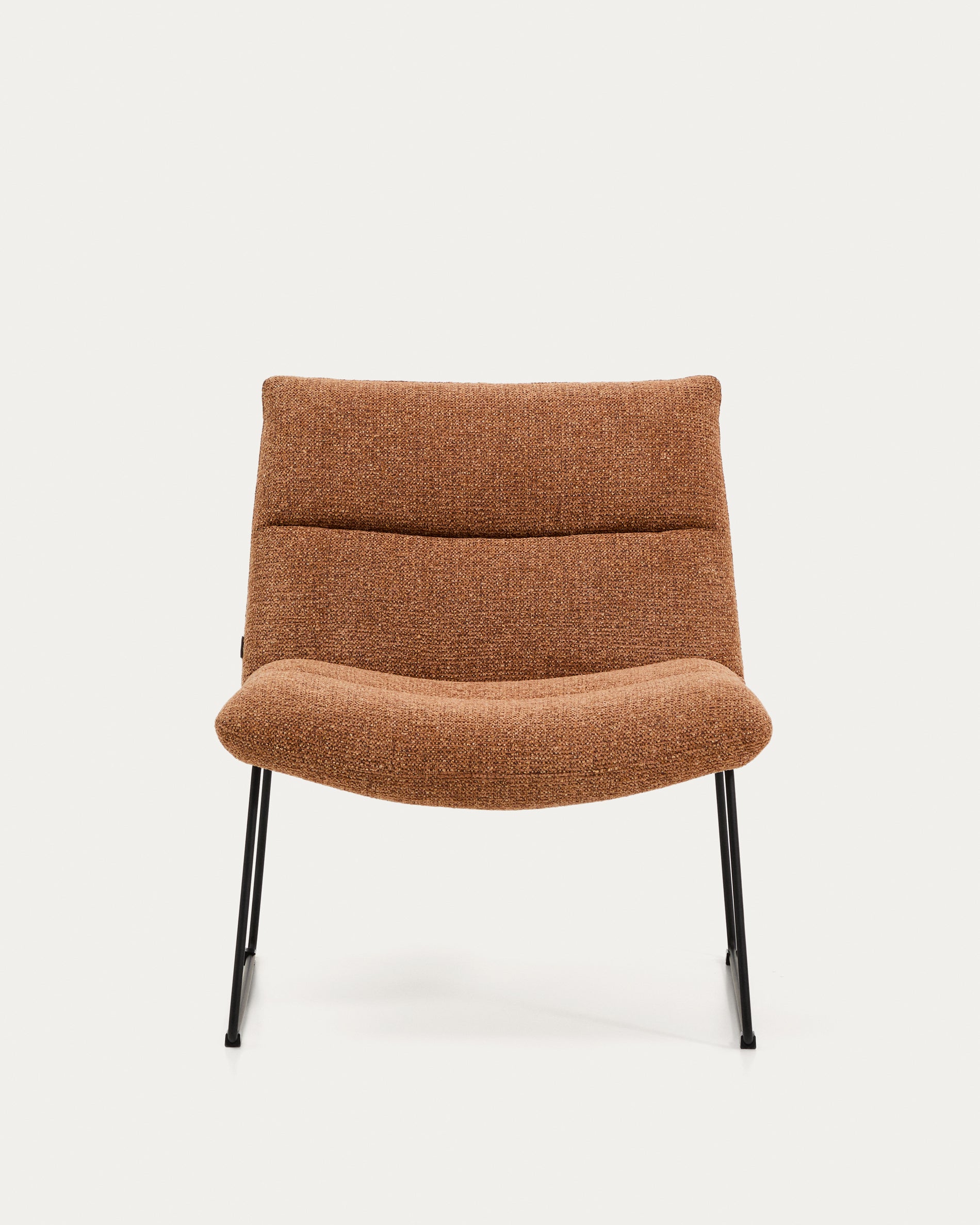 Asen terracotta chenille armchair with black steel legs FSC 100% - Product View