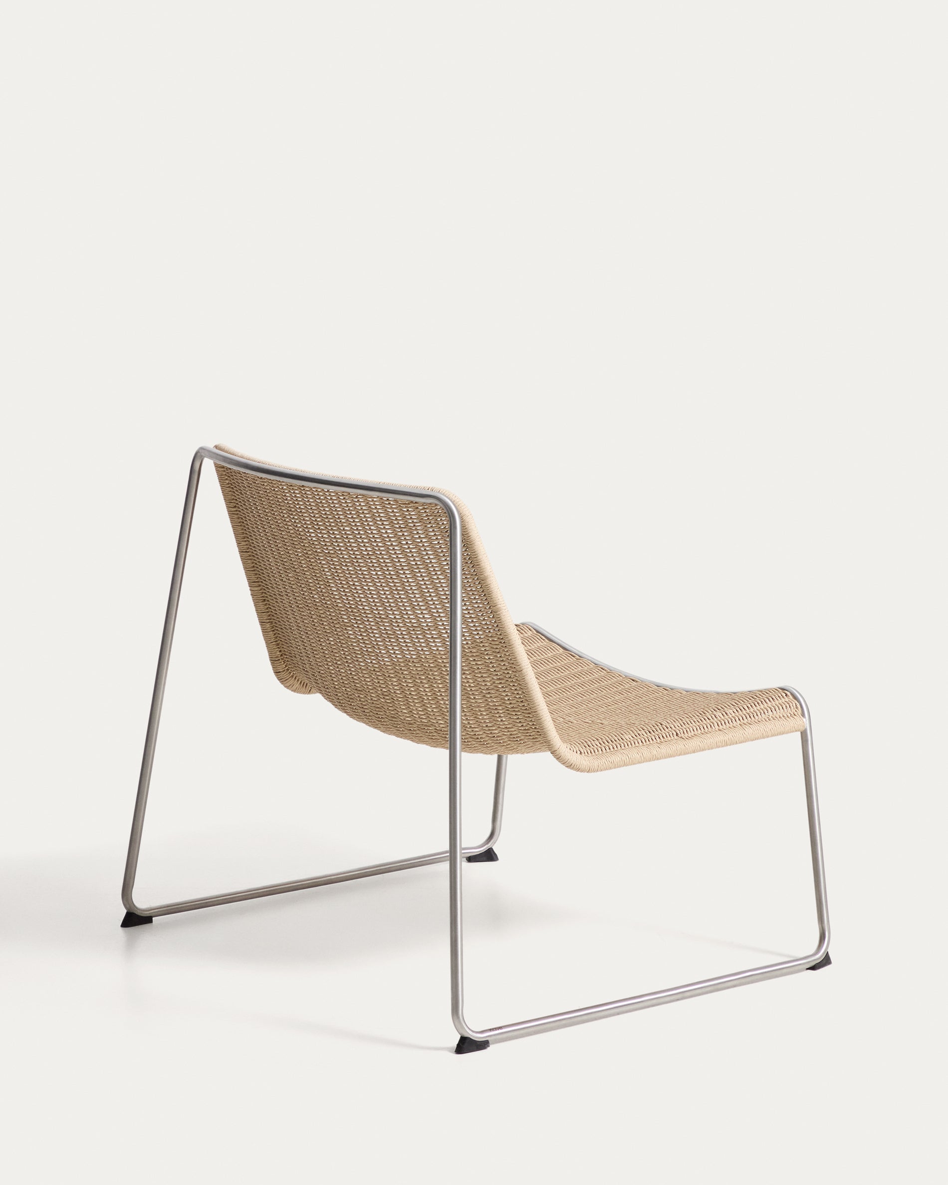 Tavari stackable armchair in beige synthetic rope cord and brushed-effect stainless steel - Product View