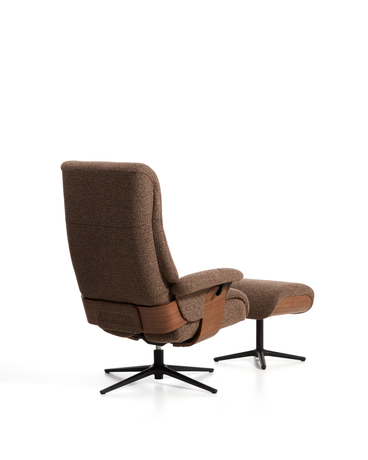 Toriel chocolate brown micro bouclé reclining swivel armchair with footrest and black-finish aluminium legs FSC Mix Credit - Product Image