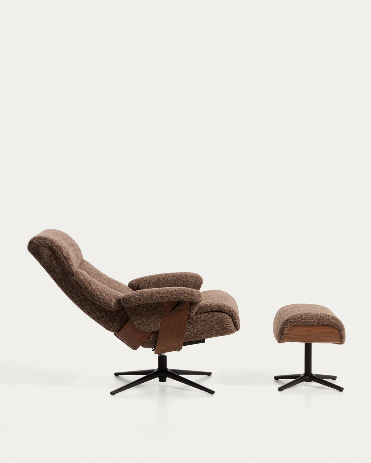 Toriel chocolate brown micro bouclé reclining swivel armchair with footrest and black-finish aluminium legs FSC Mix Credit - Product View