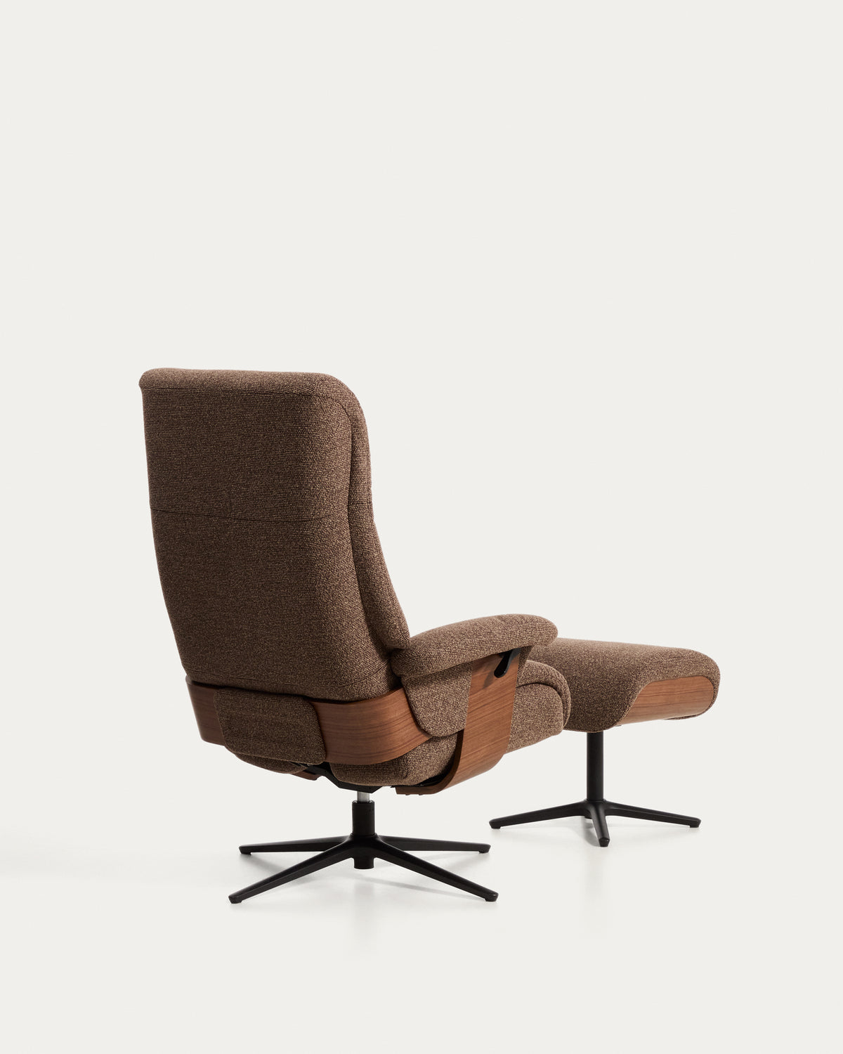 Toriel chocolate brown micro bouclé reclining swivel armchair with footrest and black-finish aluminium legs FSC Mix Credit - Product View