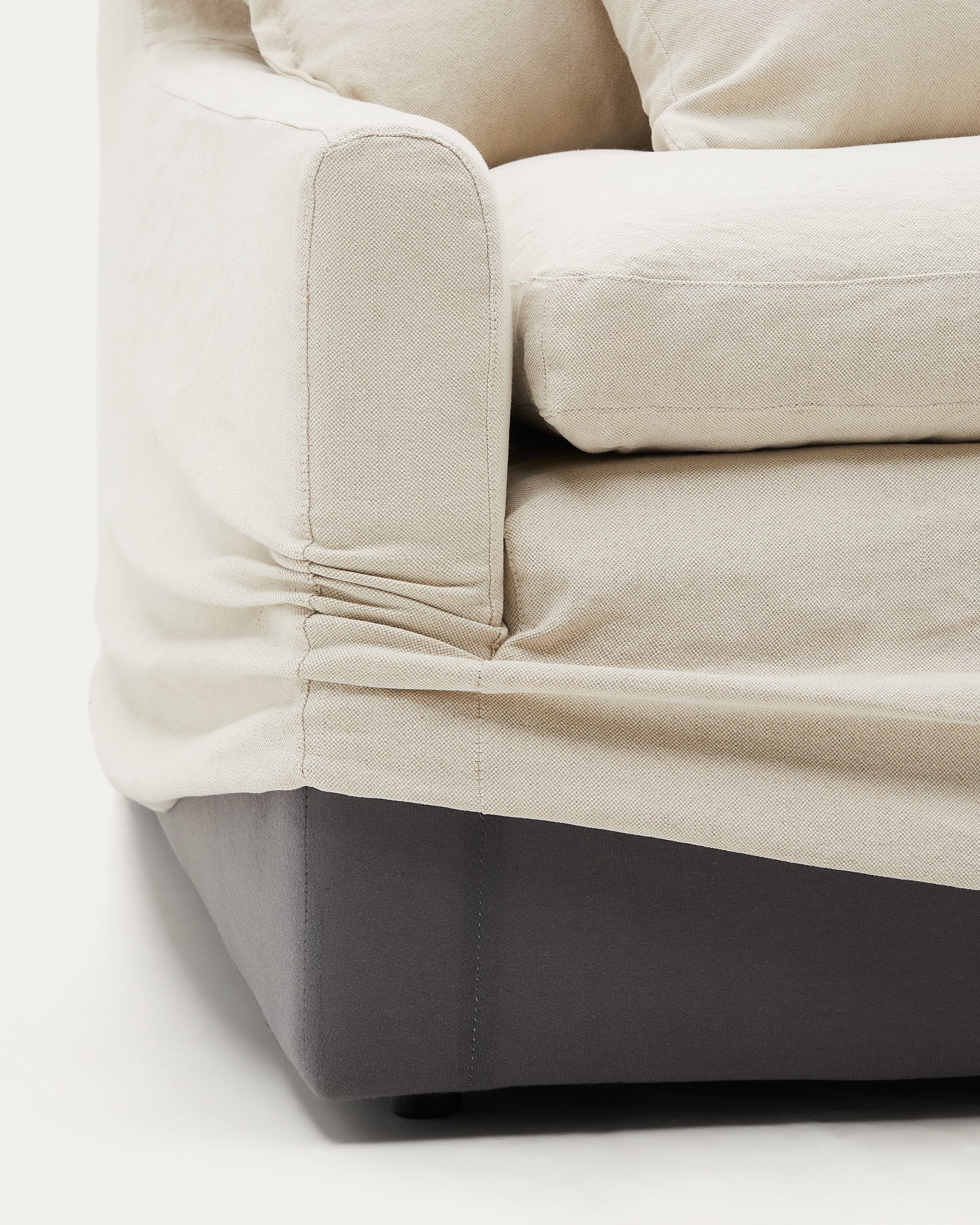 Zenira 3-üléses kanapéhuzat bézs pamut és len párnákkal, 230 cm