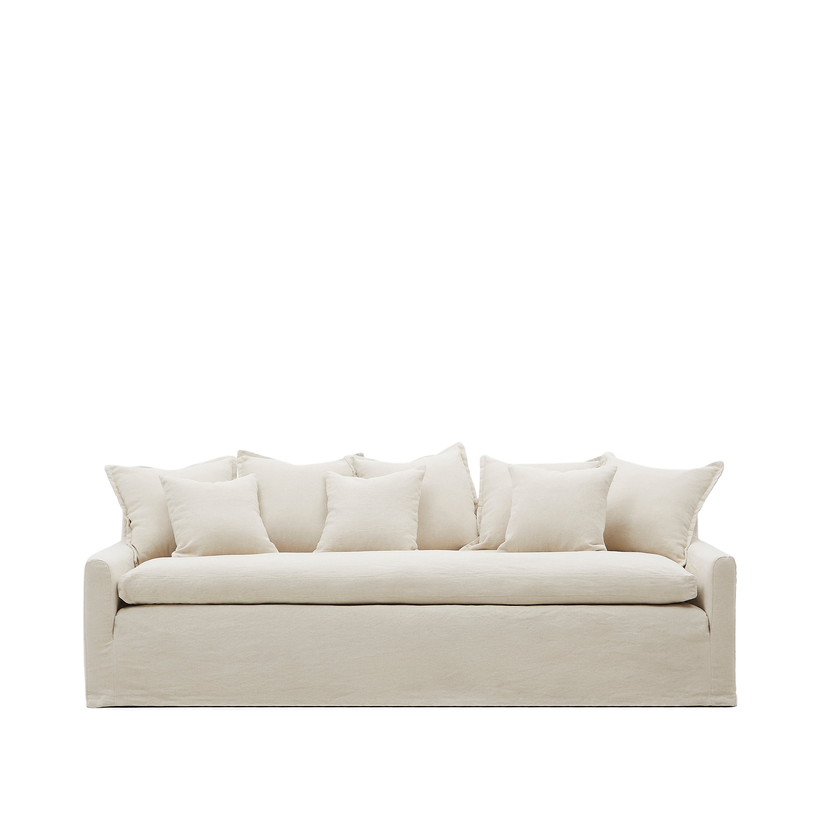 Zenira kanapé levehető huzattal és bézs pamut- és lenvászon párnákkal, 230 cm, 100% FSC