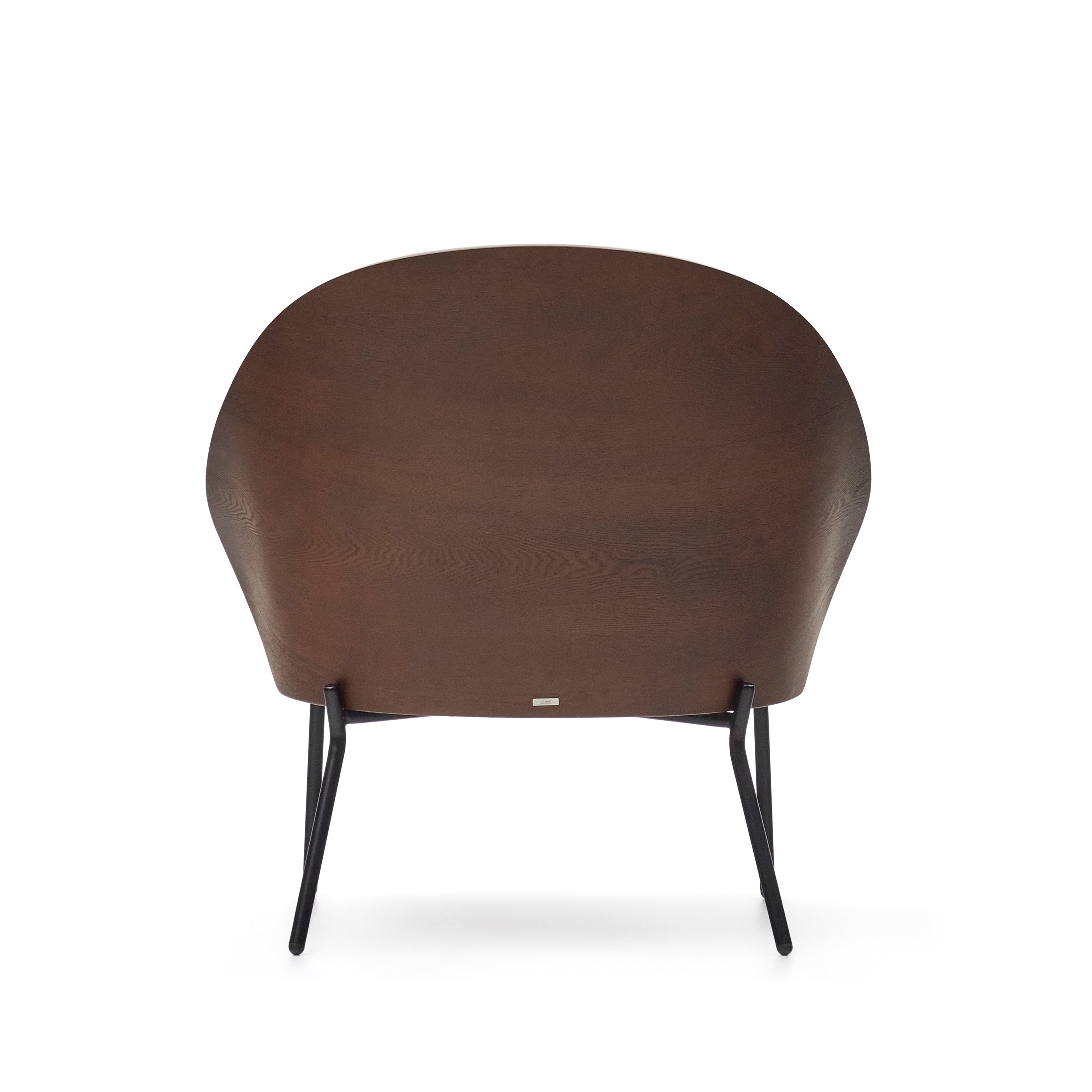 Eamy light brown armchair in an ash wood veneer with a walnut finish and black metal - Product Image