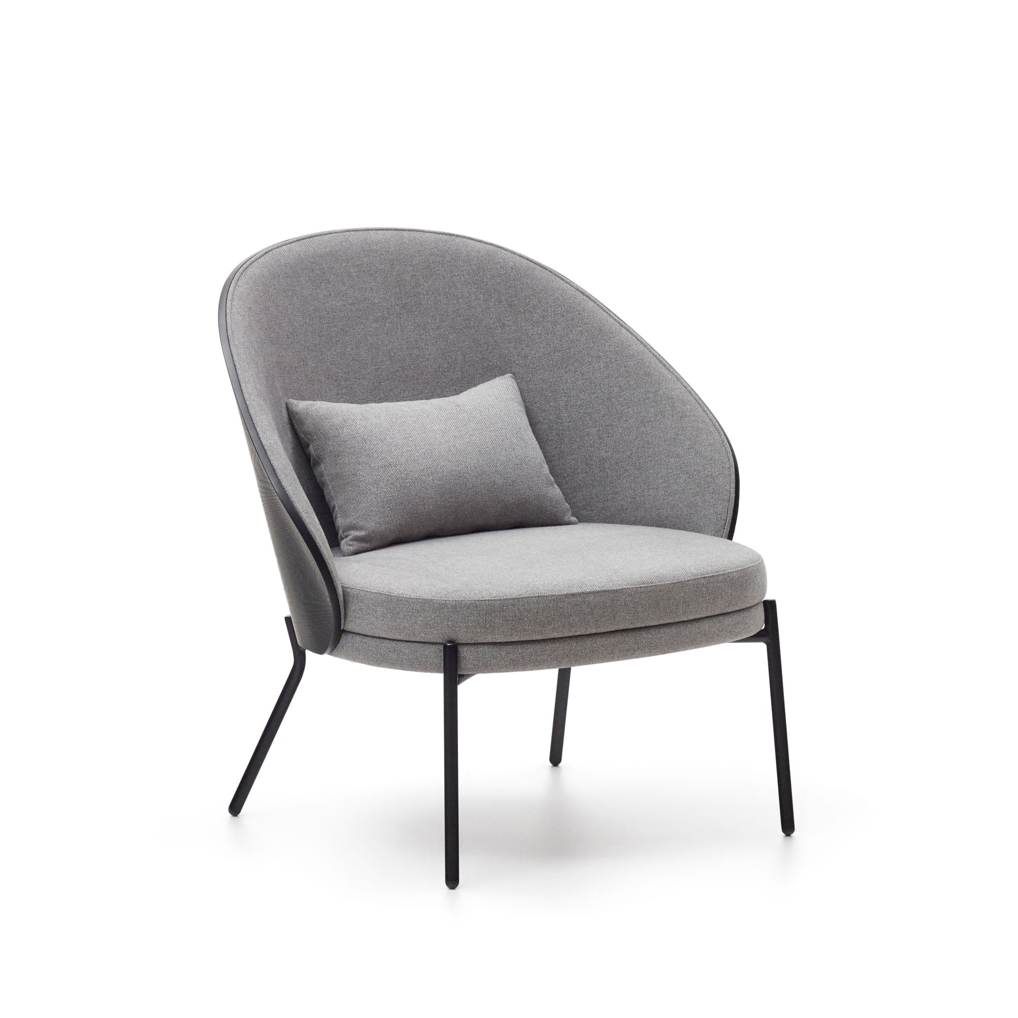 Eamy light grey armchair in an ash wood veneer with a black finish and black metal - Product Image