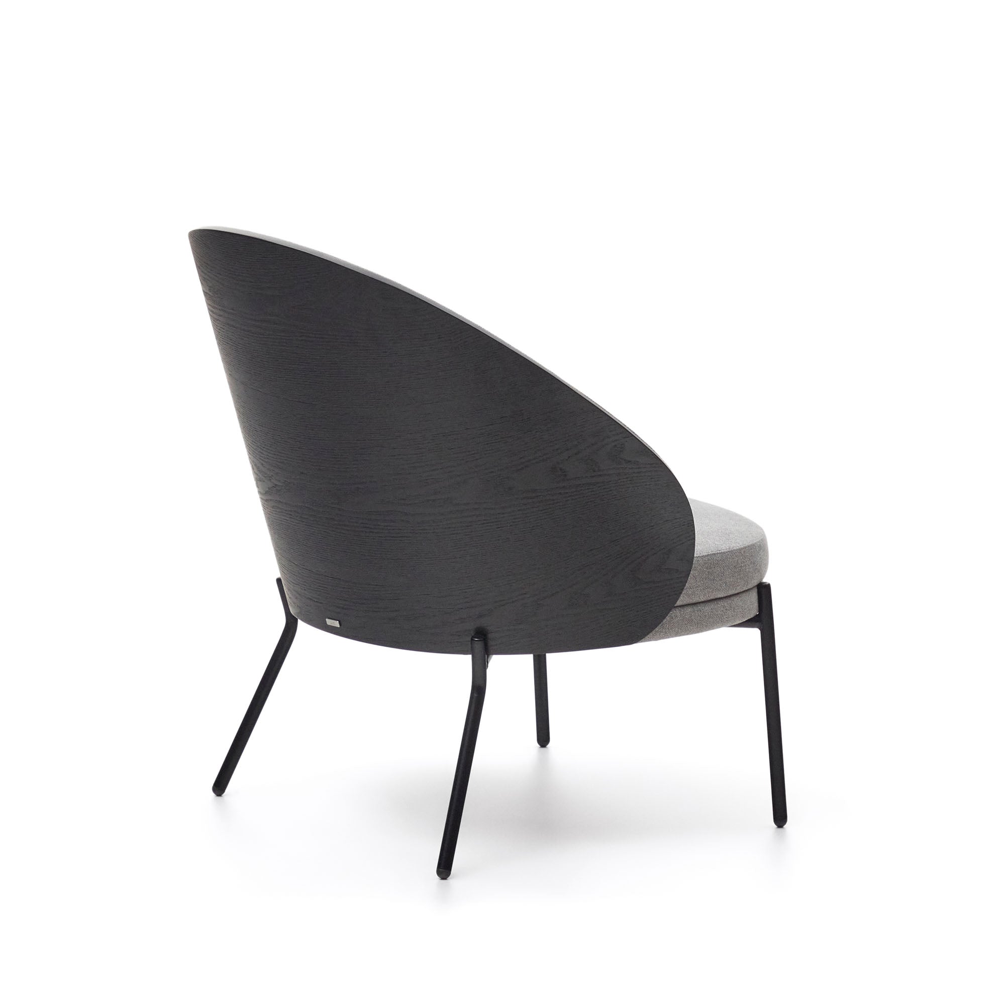 Eamy light grey armchair in an ash wood veneer with a black finish and black metal - Product Image