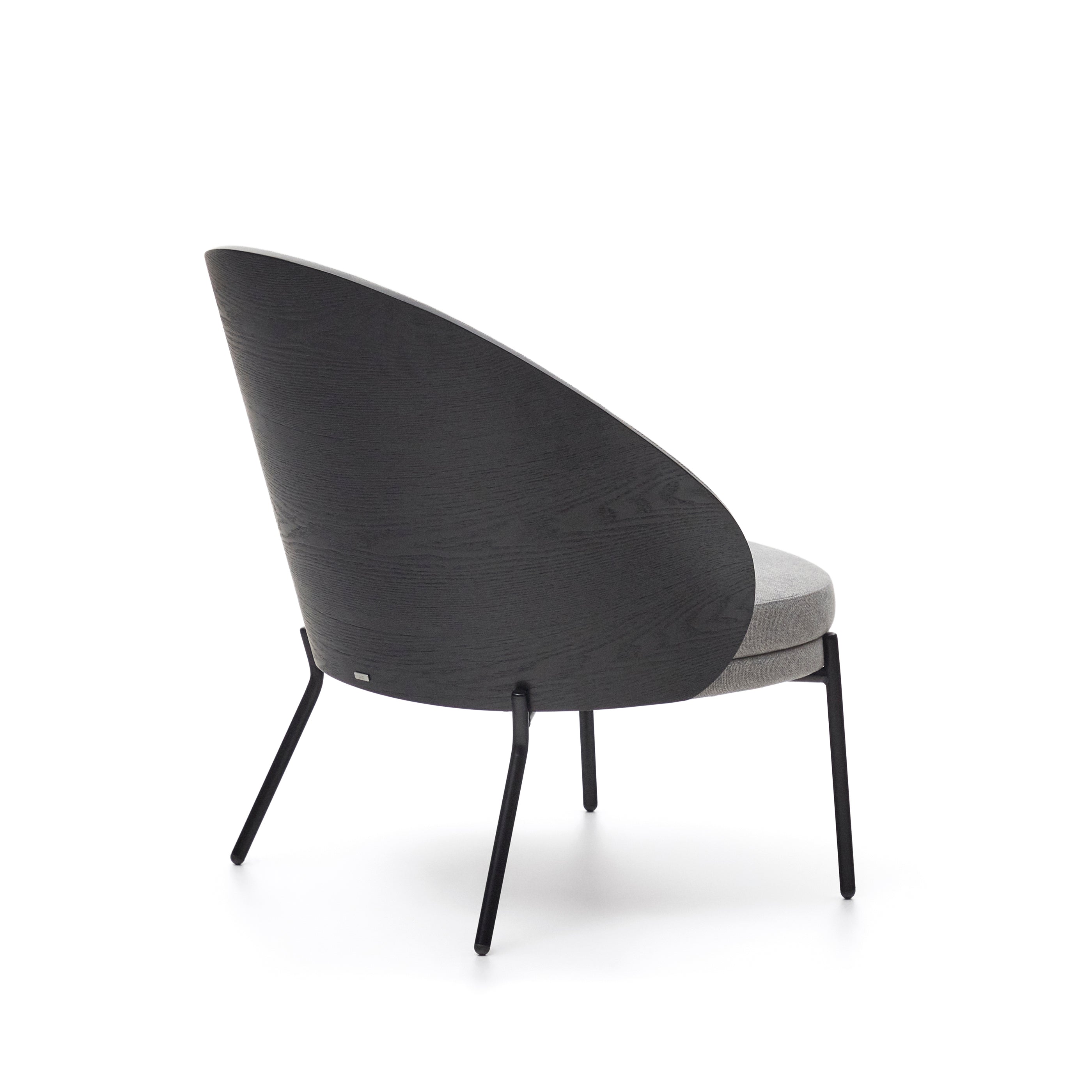 Eamy light grey armchair in an ash wood veneer with a black finish and black metal - Product Image
