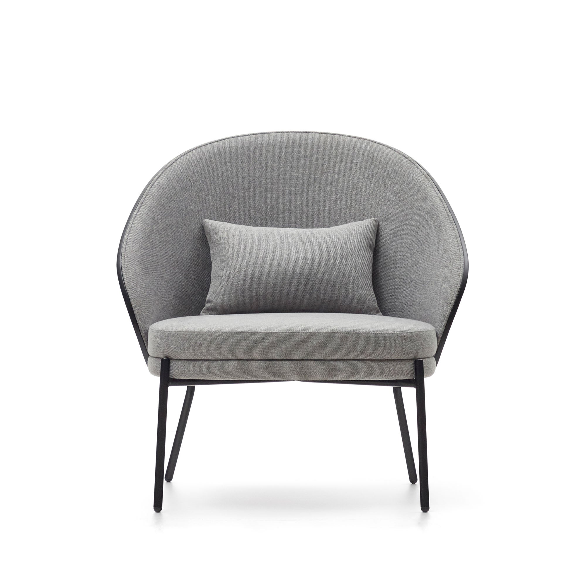 Eamy light grey armchair in an ash wood veneer with a black finish and black metal - Product Image