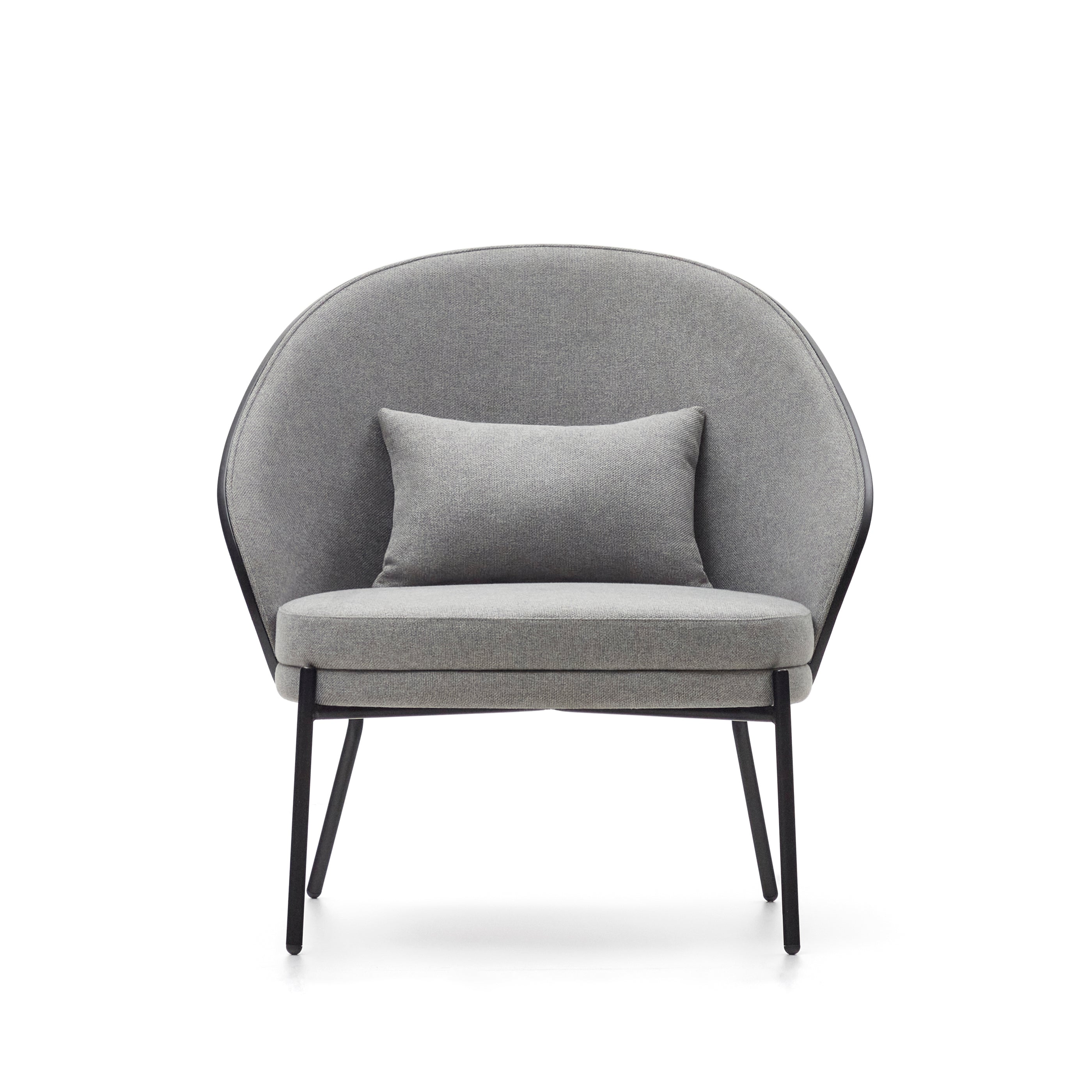 Eamy light grey armchair in an ash wood veneer with a black finish and black metal - Product Image