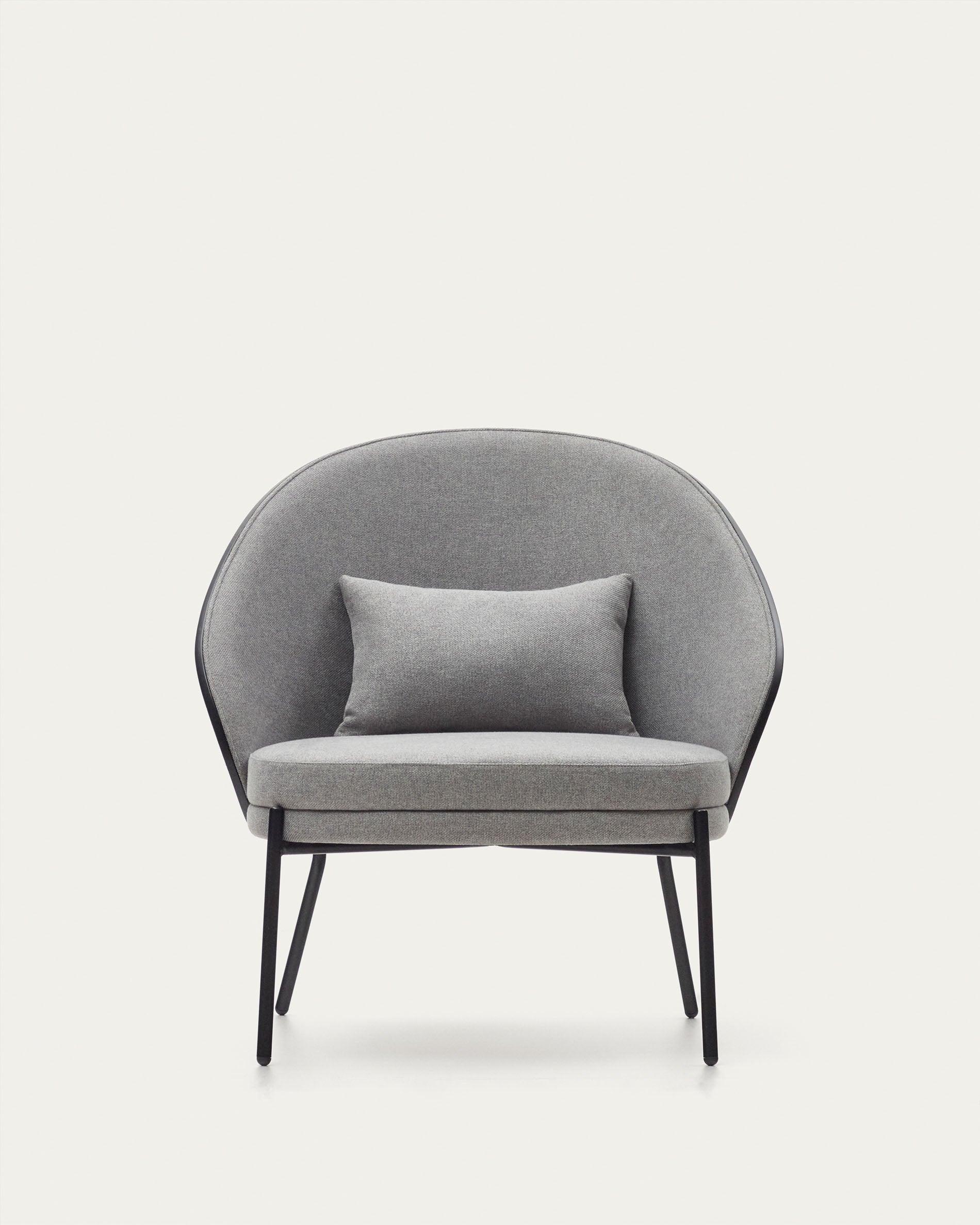 Eamy light grey armchair in an ash wood veneer with a black finish and black metal - Product View